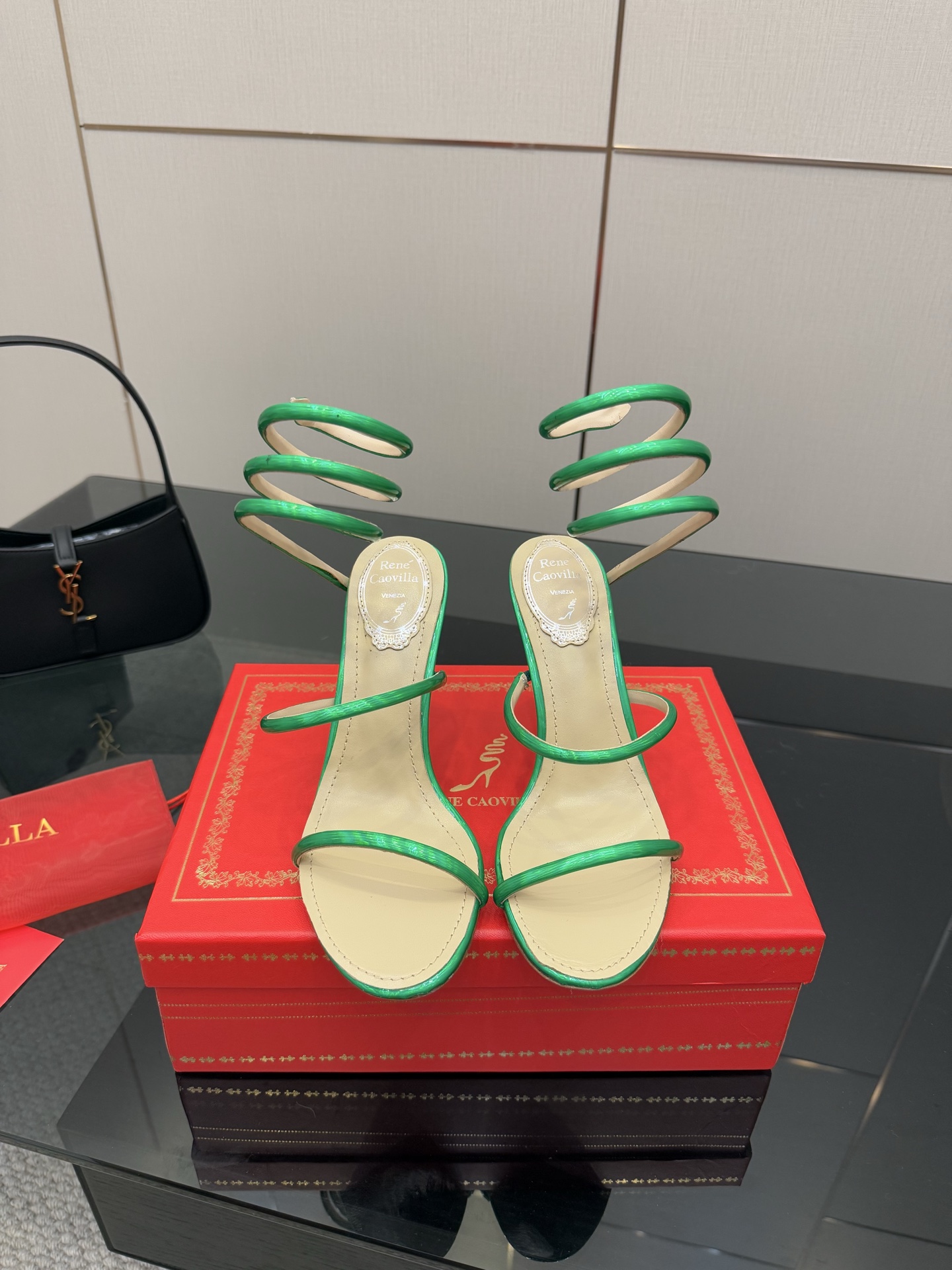 Rene Caovilla Metallic Green Snake Ankle Wrap Heeled Sandals 3 i1746816681411 1966 0 0