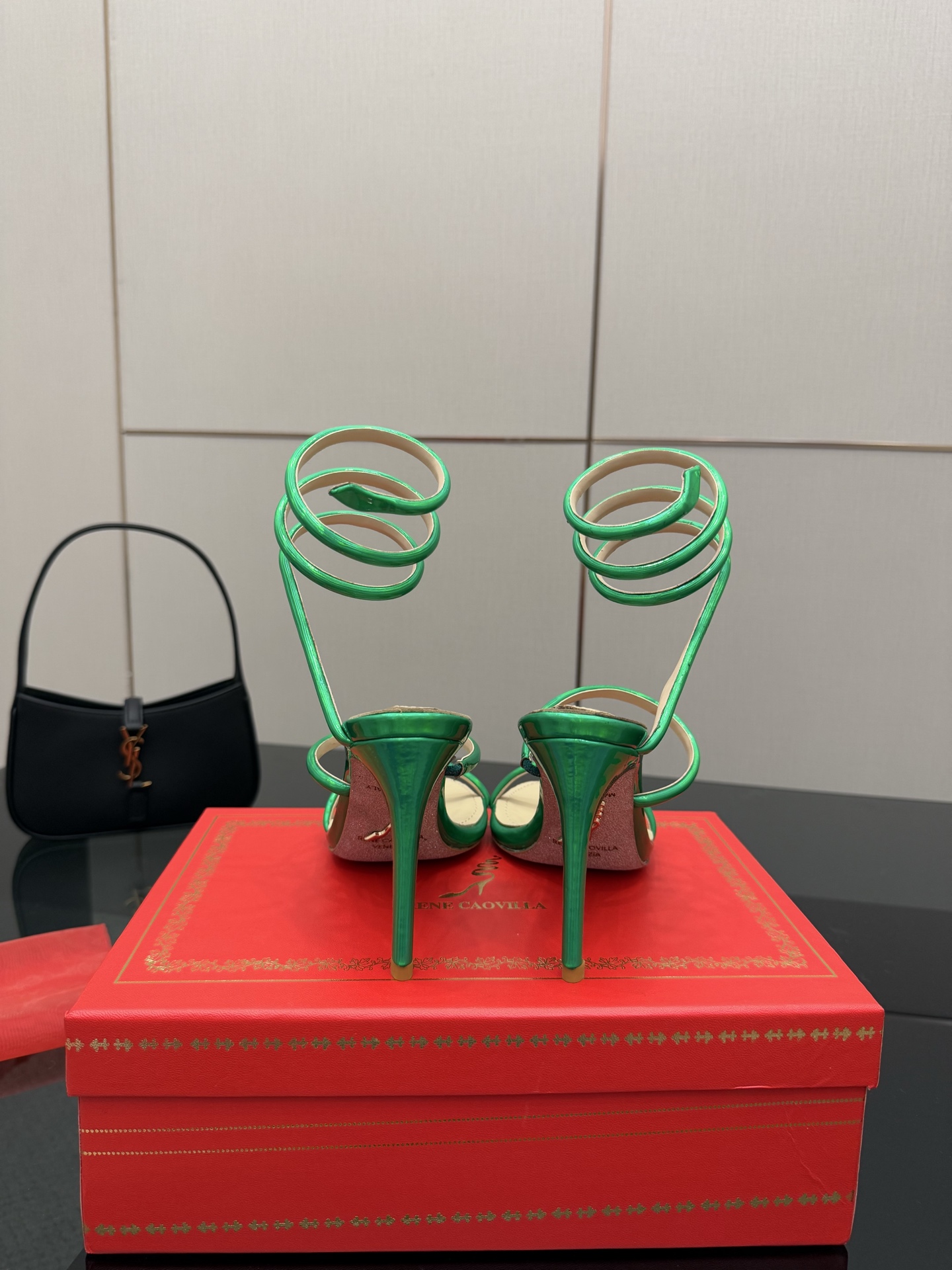 Rene Caovilla Metallic Green Snake Ankle Wrap Heeled Sandals 7 i1746816681481 6895 0 5