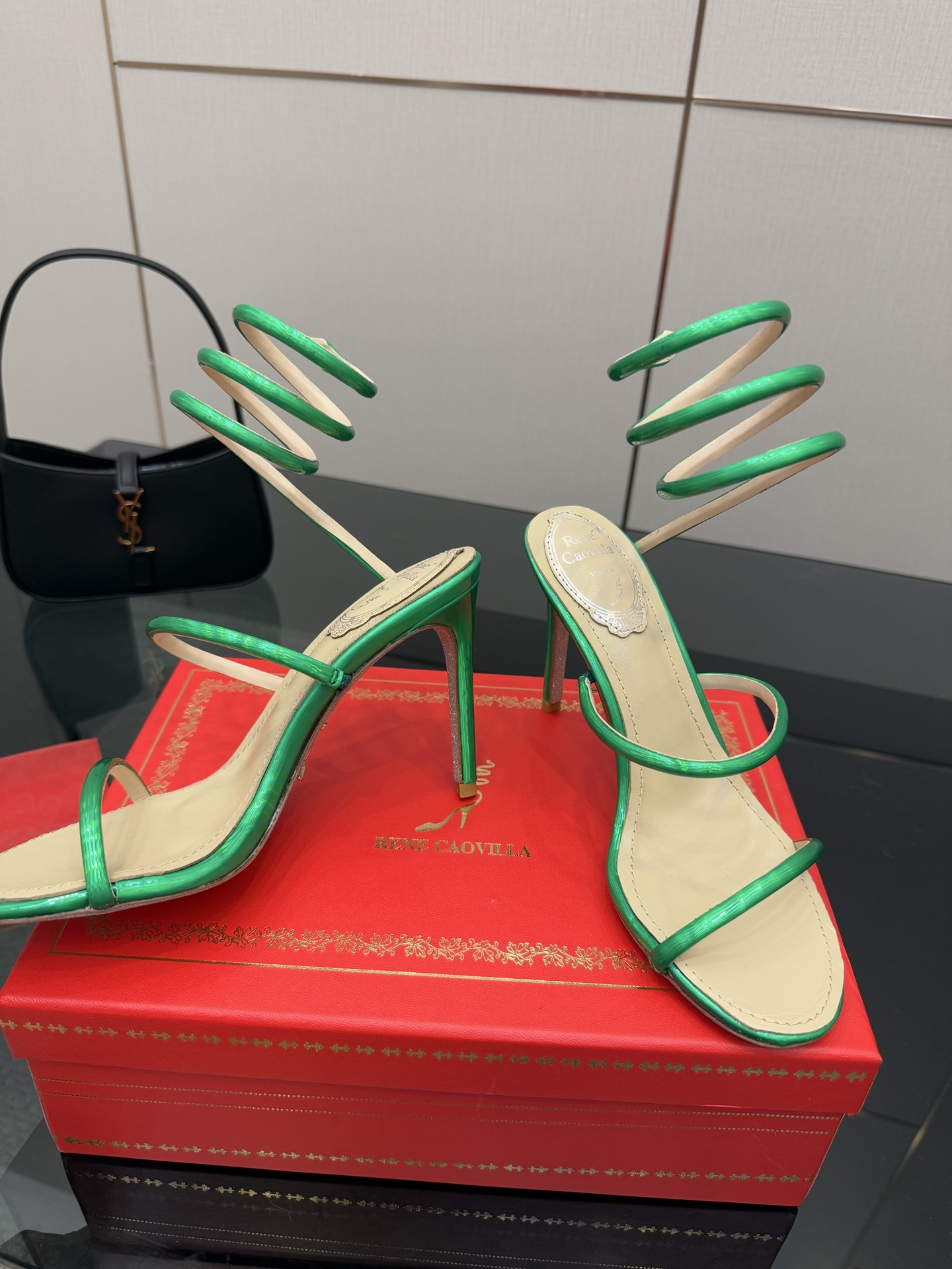 Rene Caovilla Metallic Green Snake Ankle Wrap Heeled Sandals 5 i1746816681490 6226 0 3