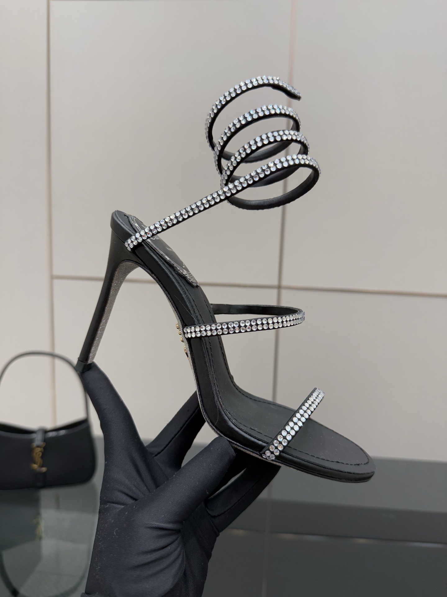 Rene Caovilla Women's Black Crystal Embellished Snake Wrap Around High Heel Sandals 2 i1746817074375 7723 0 6