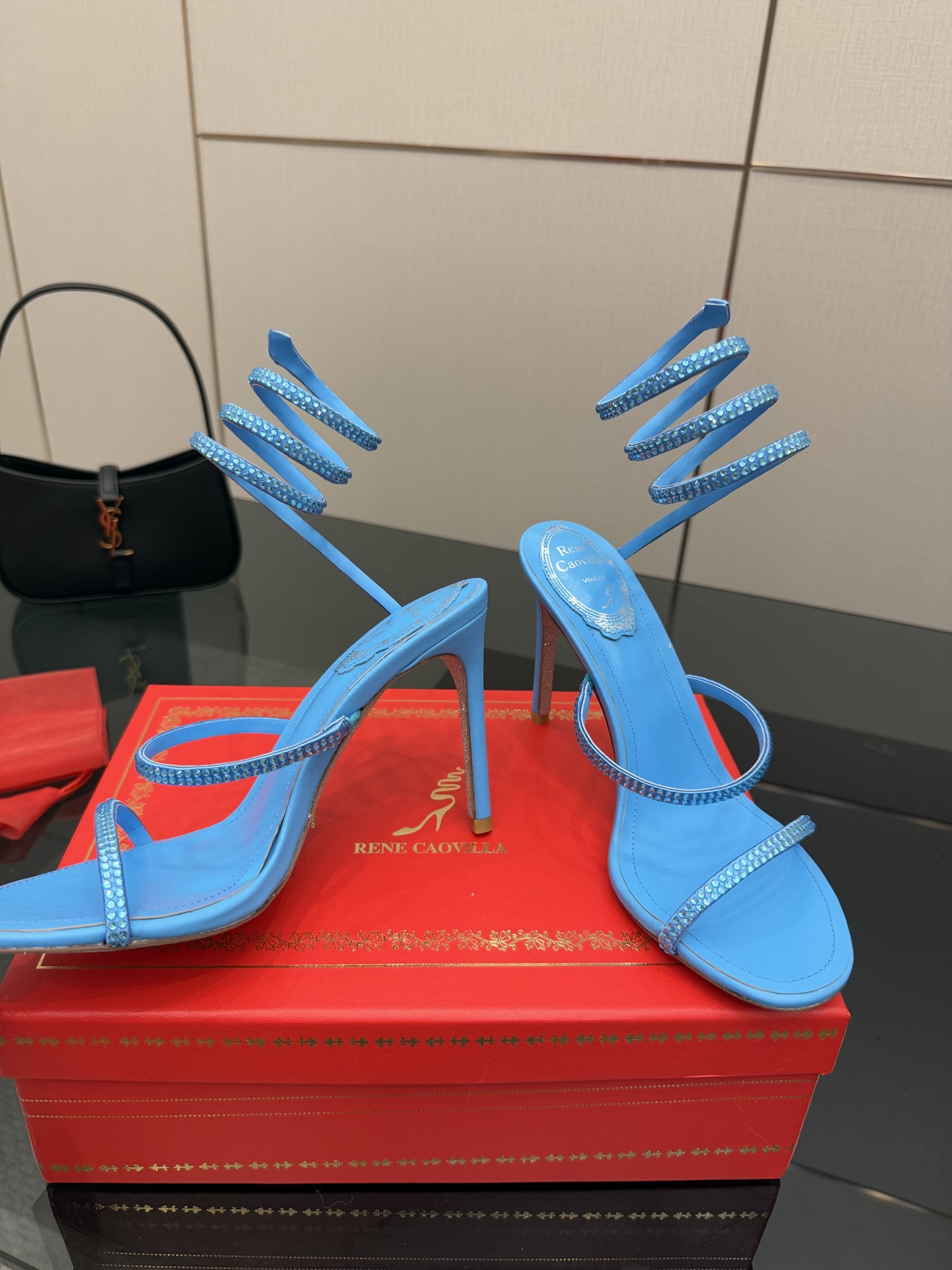 Rene Caovilla Women's Light Blue Crystal Embellished Snake Wrap Sandals 6 i1746817437072 3687 0 3