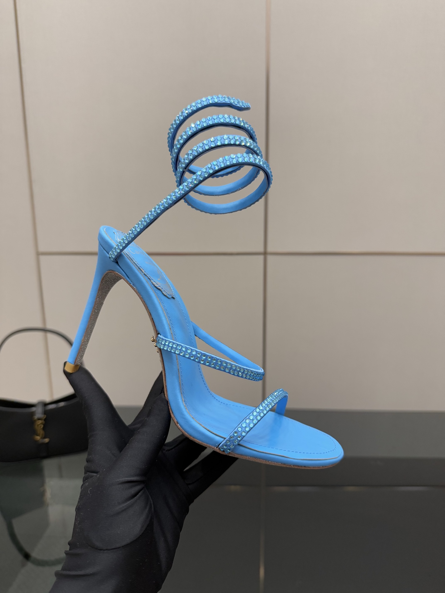Rene Caovilla Women's Light Blue Crystal Embellished Snake Wrap Sandals 1 Rene Caovilla Women's Light Blue Crystal Embellished Snake Wrap Sandals