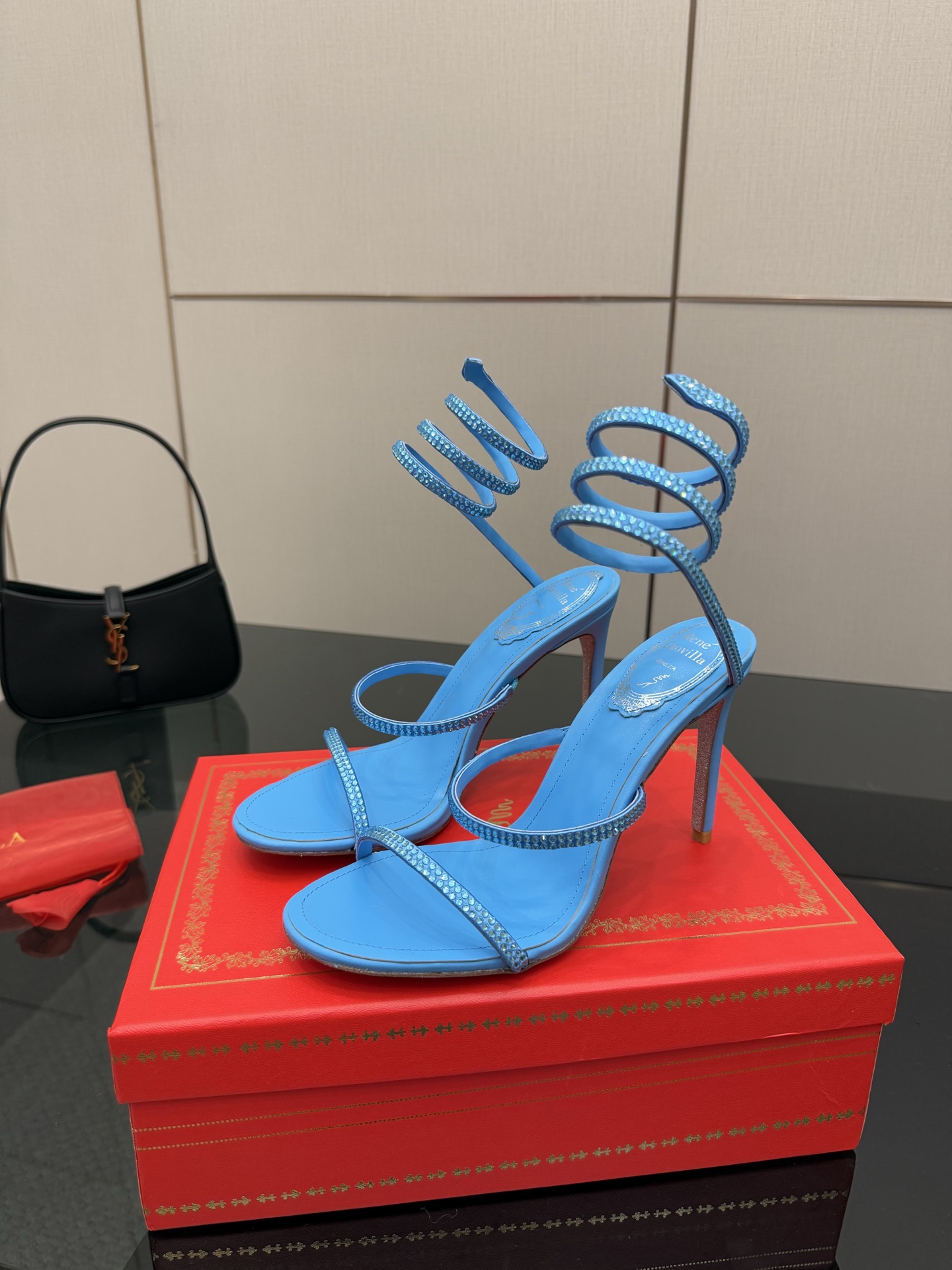 Rene Caovilla Women's Light Blue Crystal Embellished Snake Wrap Sandals 7 i1746817442522 2094 0 4