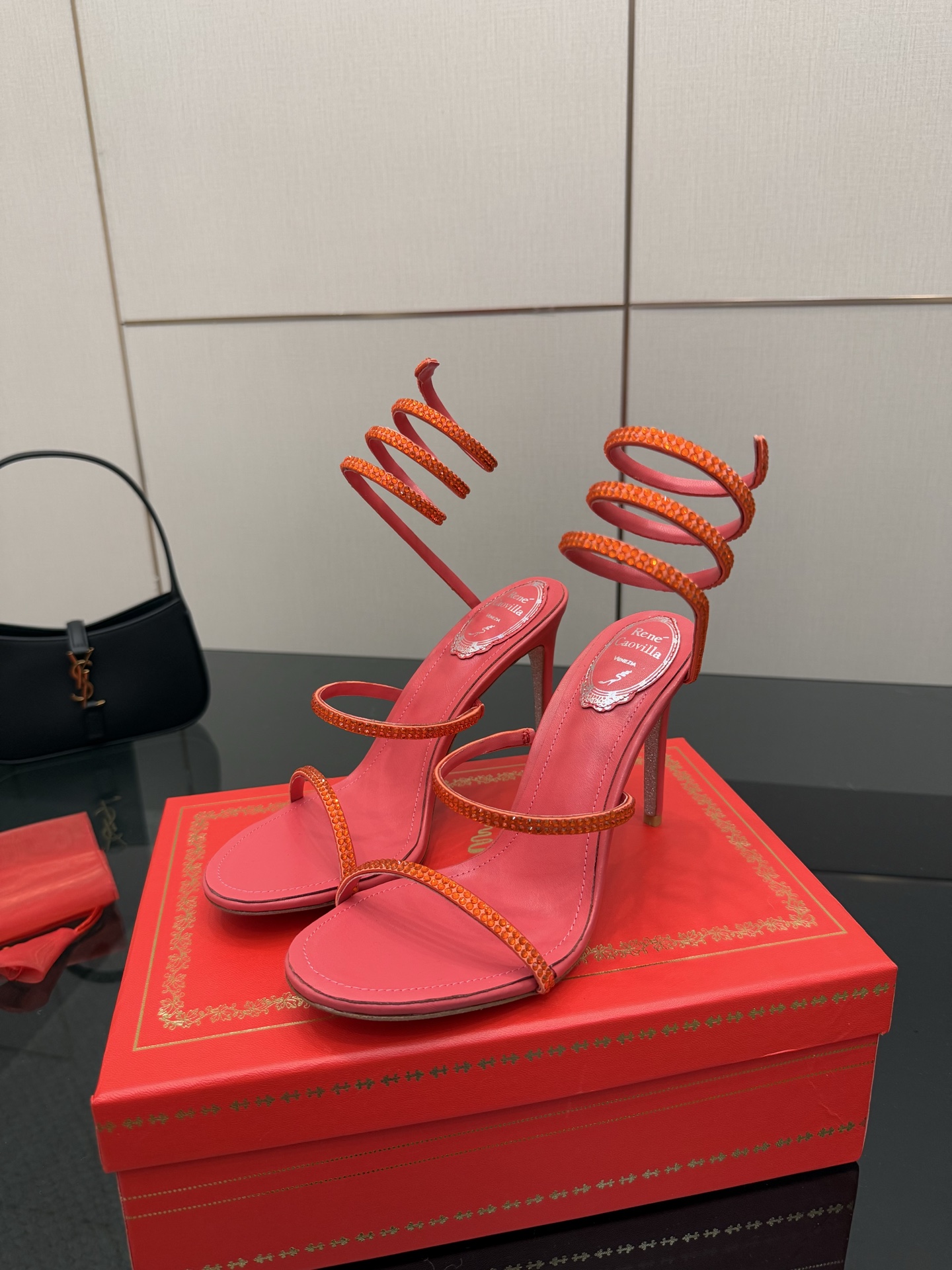 Rene Caovilla Women's Orange Crystal Embellished Snake Wrap Heeled Sandals 7 i1746817546592 9328 0 4
