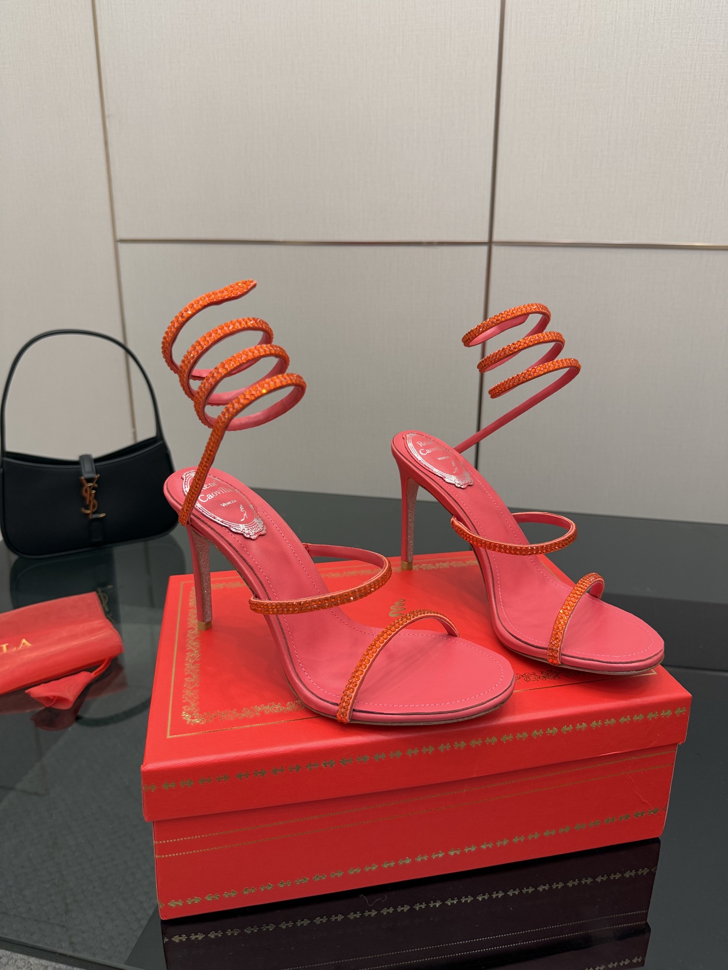 Rene Caovilla Women's Orange Crystal Embellished Snake Wrap Heeled Sandals 4 i1746817546610 8894 0 1