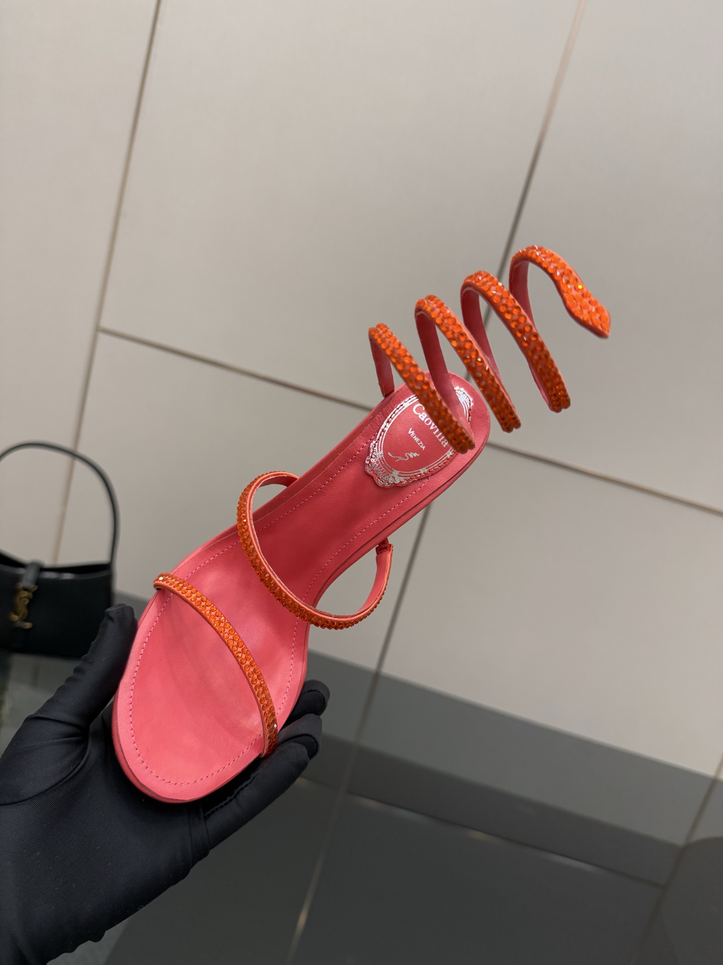 Rene Caovilla Women's Orange Crystal Embellished Snake Wrap Heeled Sandals 9 i1746817551947 8981 0 7