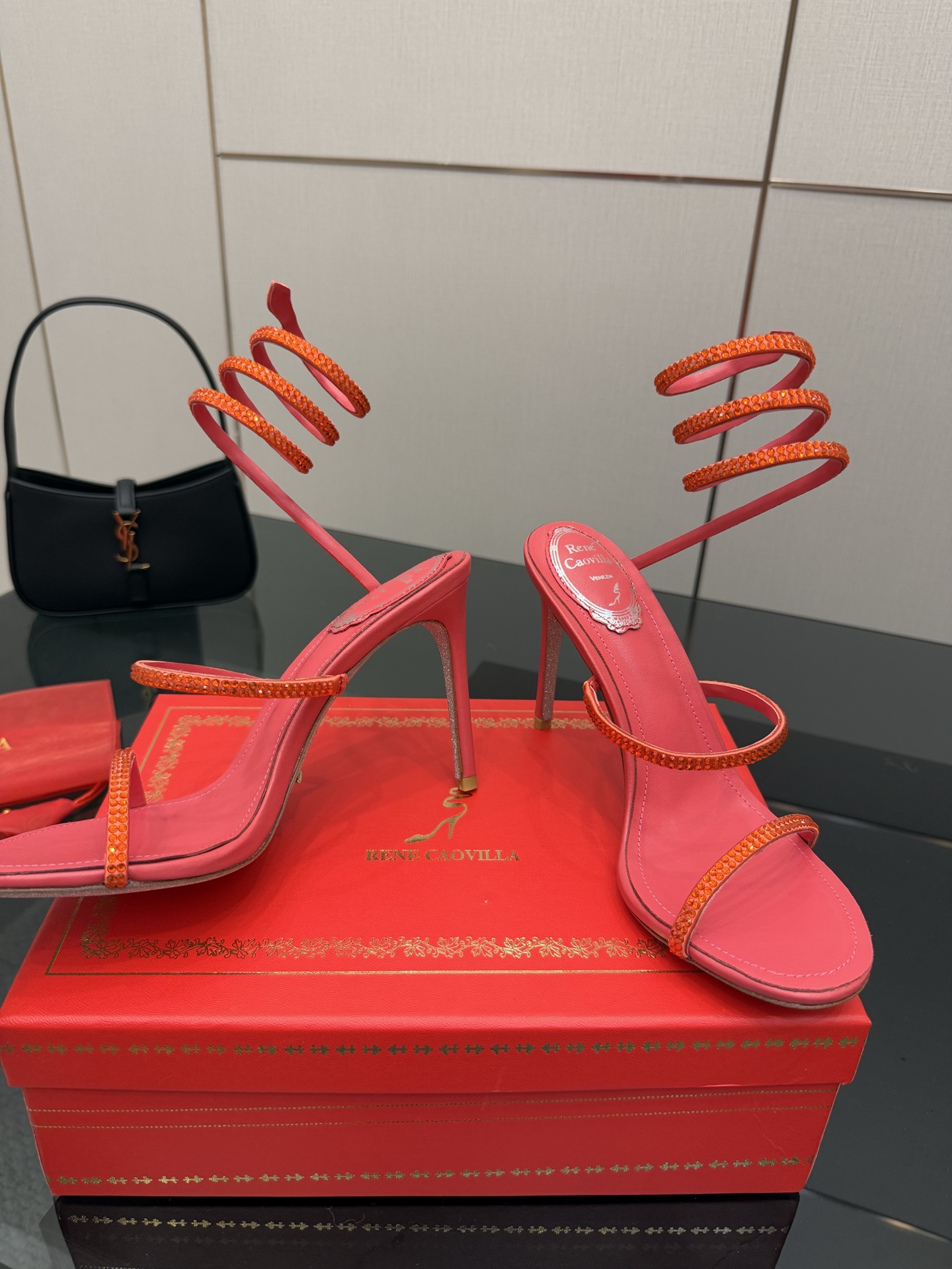 Rene Caovilla Women's Orange Crystal Embellished Snake Wrap Heeled Sandals 6 i1746817552038 8559 0 3
