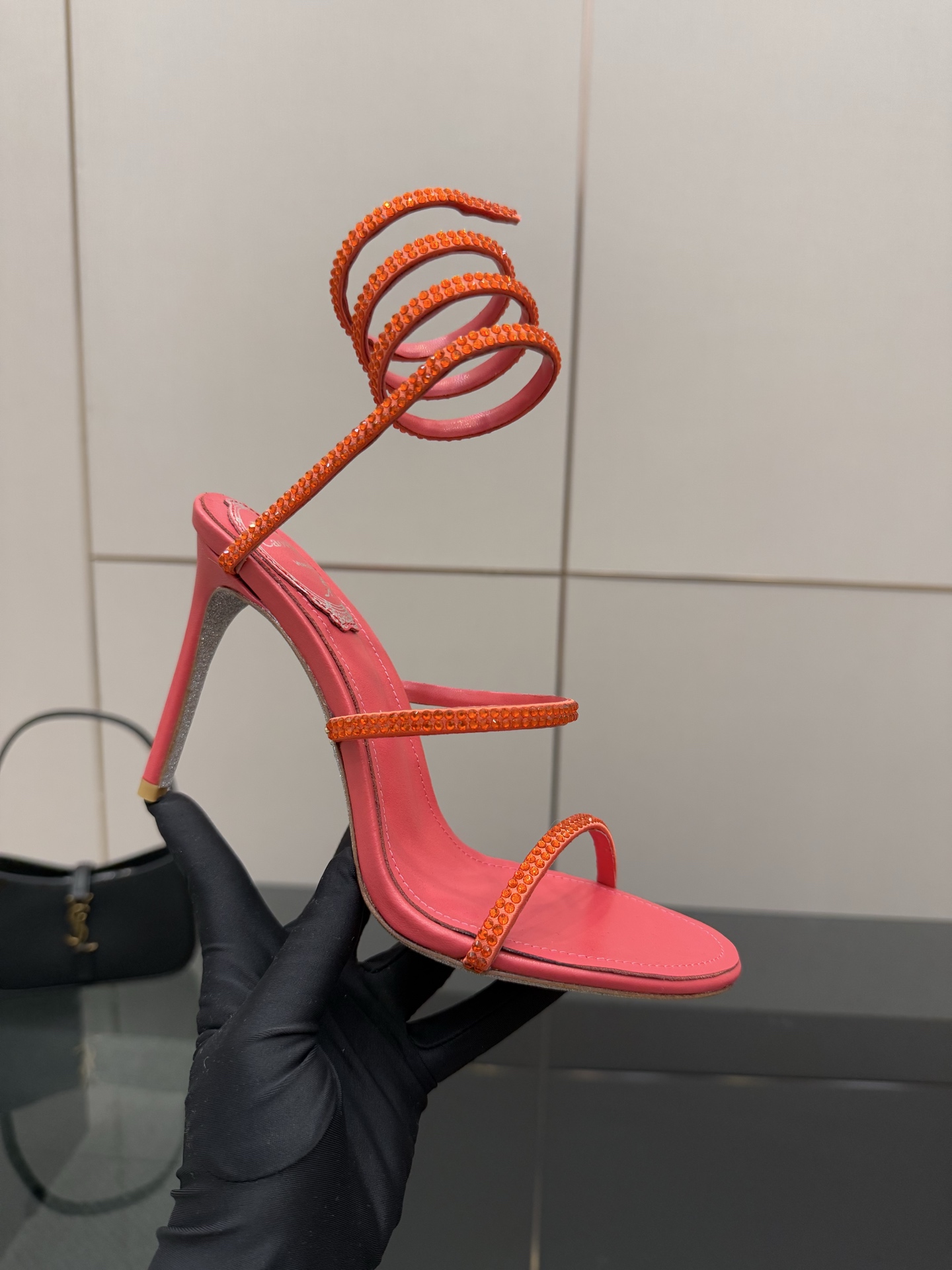 Rene Caovilla Women's Orange Crystal Embellished Snake Wrap Heeled Sandals 2 i1746817552117 9683 0 6