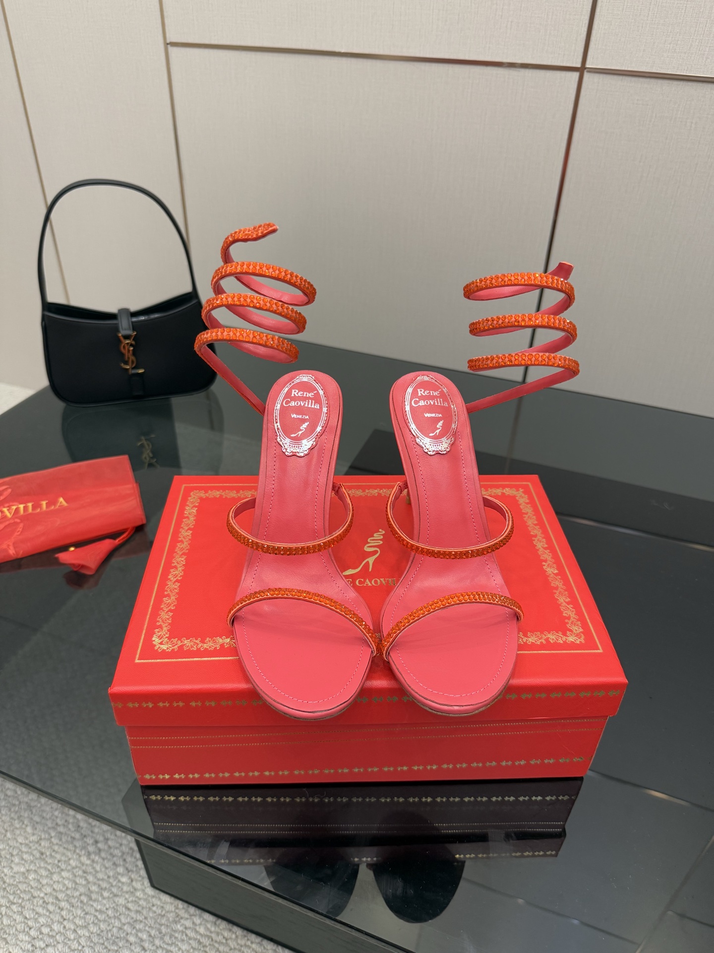 Rene Caovilla Women's Orange Crystal Embellished Snake Wrap Heeled Sandals 3 i1746817555331 3744 0 0
