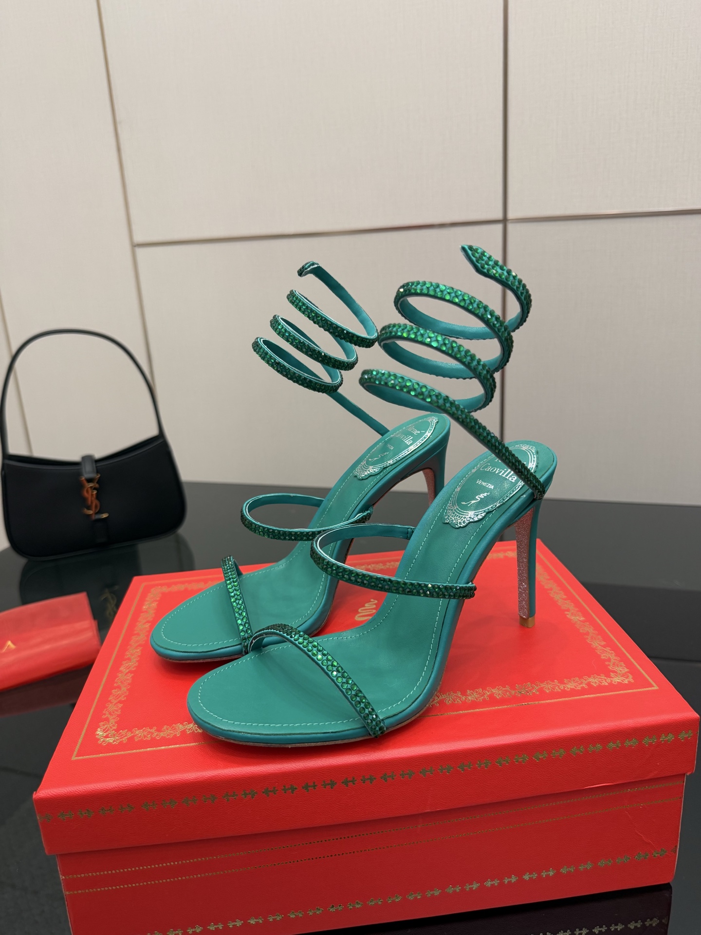 Rene Caovilla Green Crystal Embellished Ankle Wrap Stiletto Heel Sandals 7 i1746817610468 1238 0 4