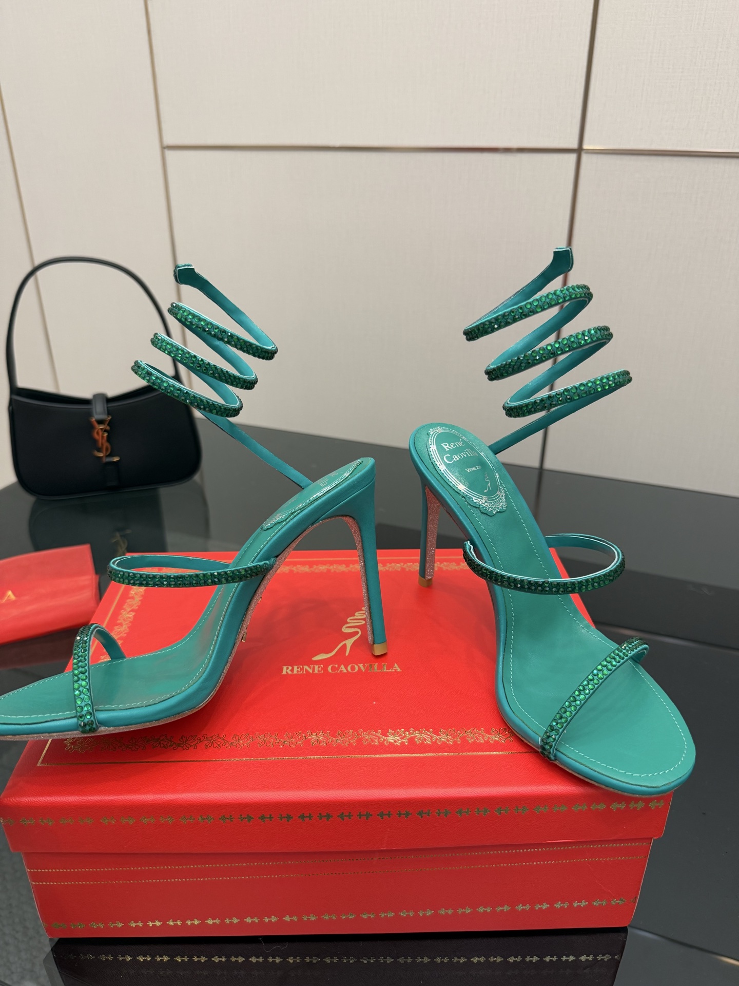 Rene Caovilla Green Crystal Embellished Ankle Wrap Stiletto Heel Sandals 6 i1746817610527 9470 0 3