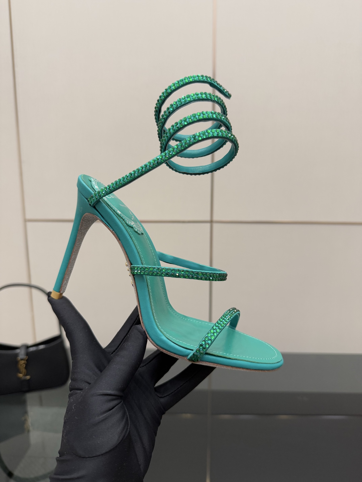 Rene Caovilla Green Crystal Embellished Ankle Wrap Stiletto Heel Sandals 2 i1746817610546 9255 0 6