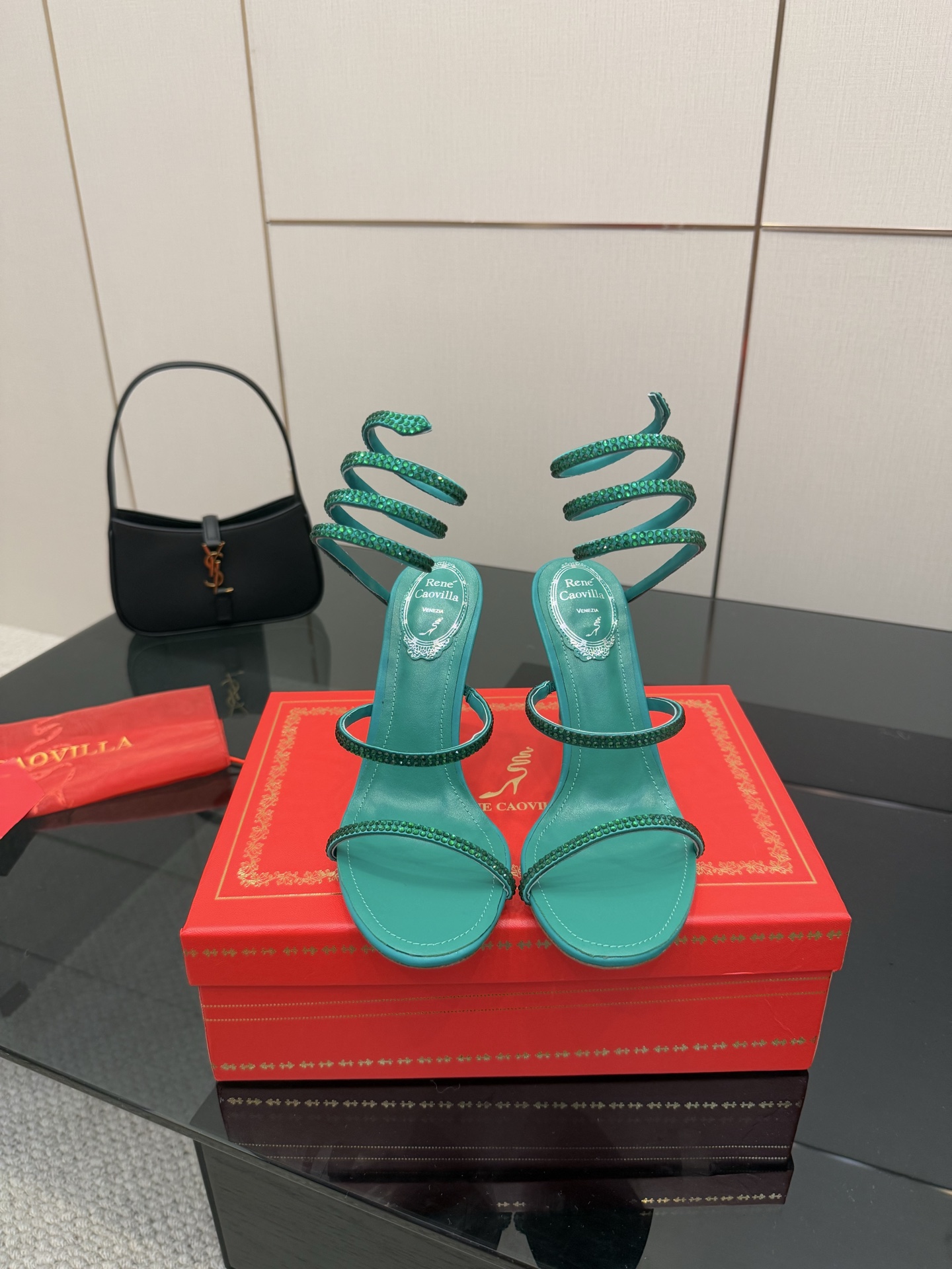 Rene Caovilla Green Crystal Embellished Ankle Wrap Stiletto Heel Sandals 3 i1746817615475 6871 0 0