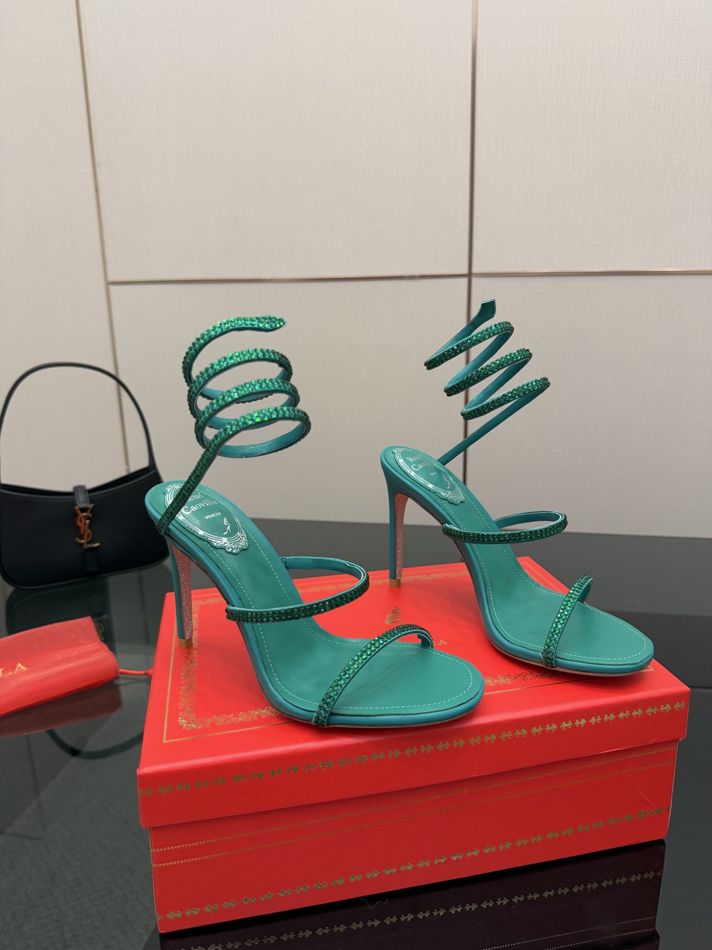 Rene Caovilla Green Crystal Embellished Ankle Wrap Stiletto Heel Sandals 4 i1746817615508 4358 0 1