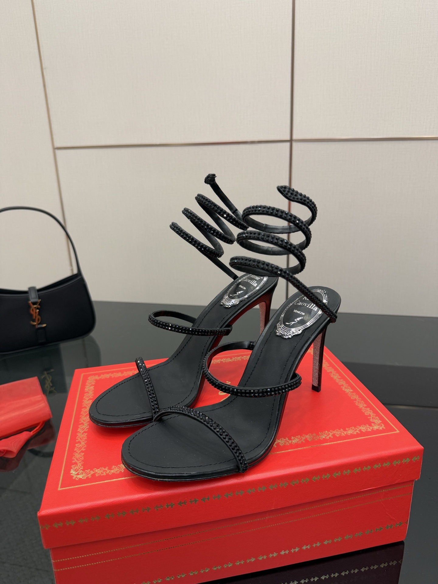 Rene Caovilla Crystal Embellished Snake Wrap Stiletto Heel Sandals 7 i1746817654246 8131 0 4
