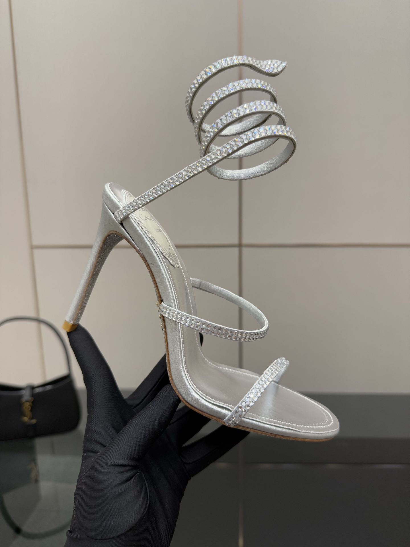 Rene Caovilla Silver Crystal Embellished Snake Wrap Heeled Sandal 2 i1746817701864 620 0 6