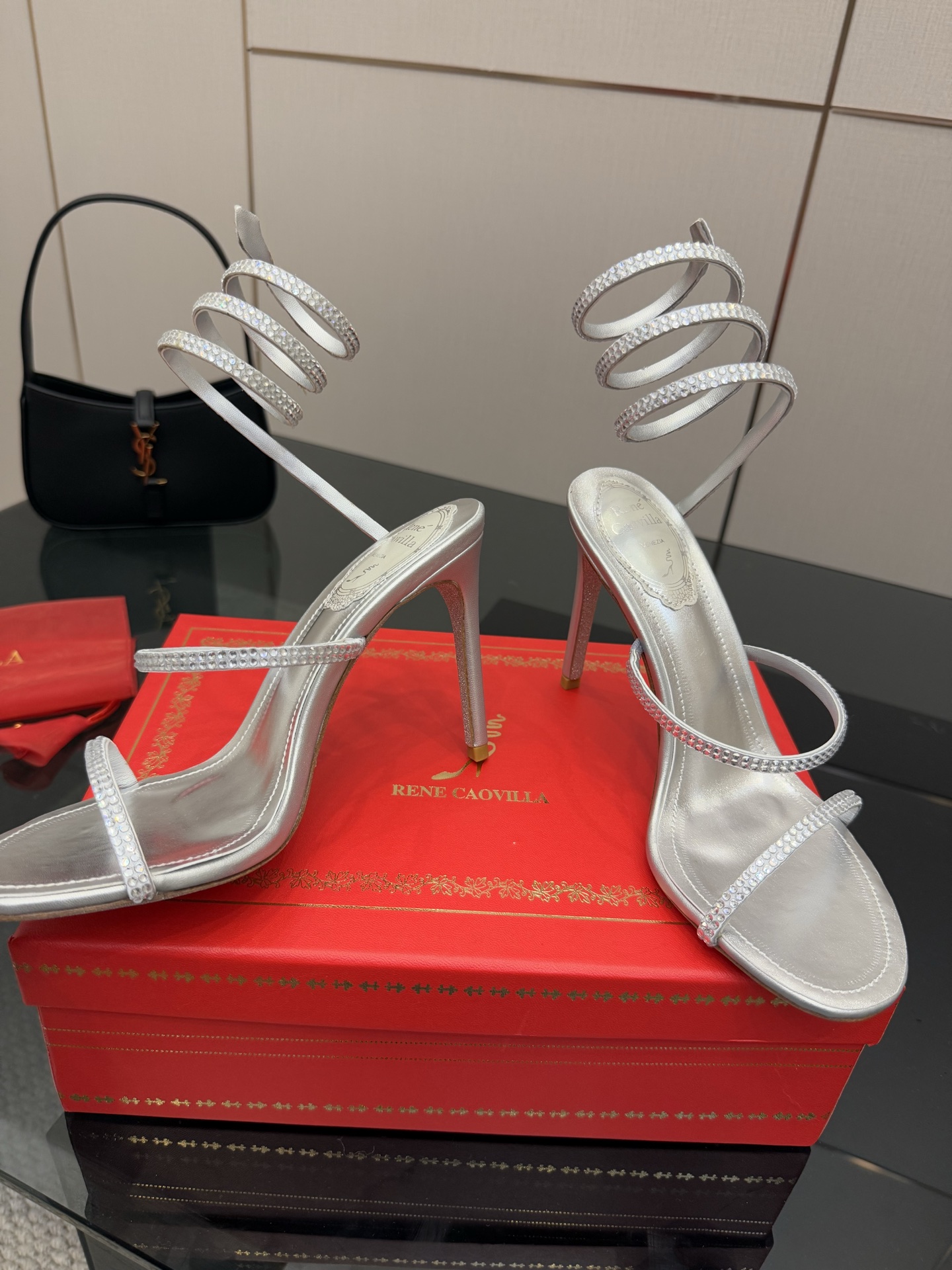 Rene Caovilla Silver Crystal Embellished Snake Wrap Heeled Sandal 6 i1746817701894 2927 0 3
