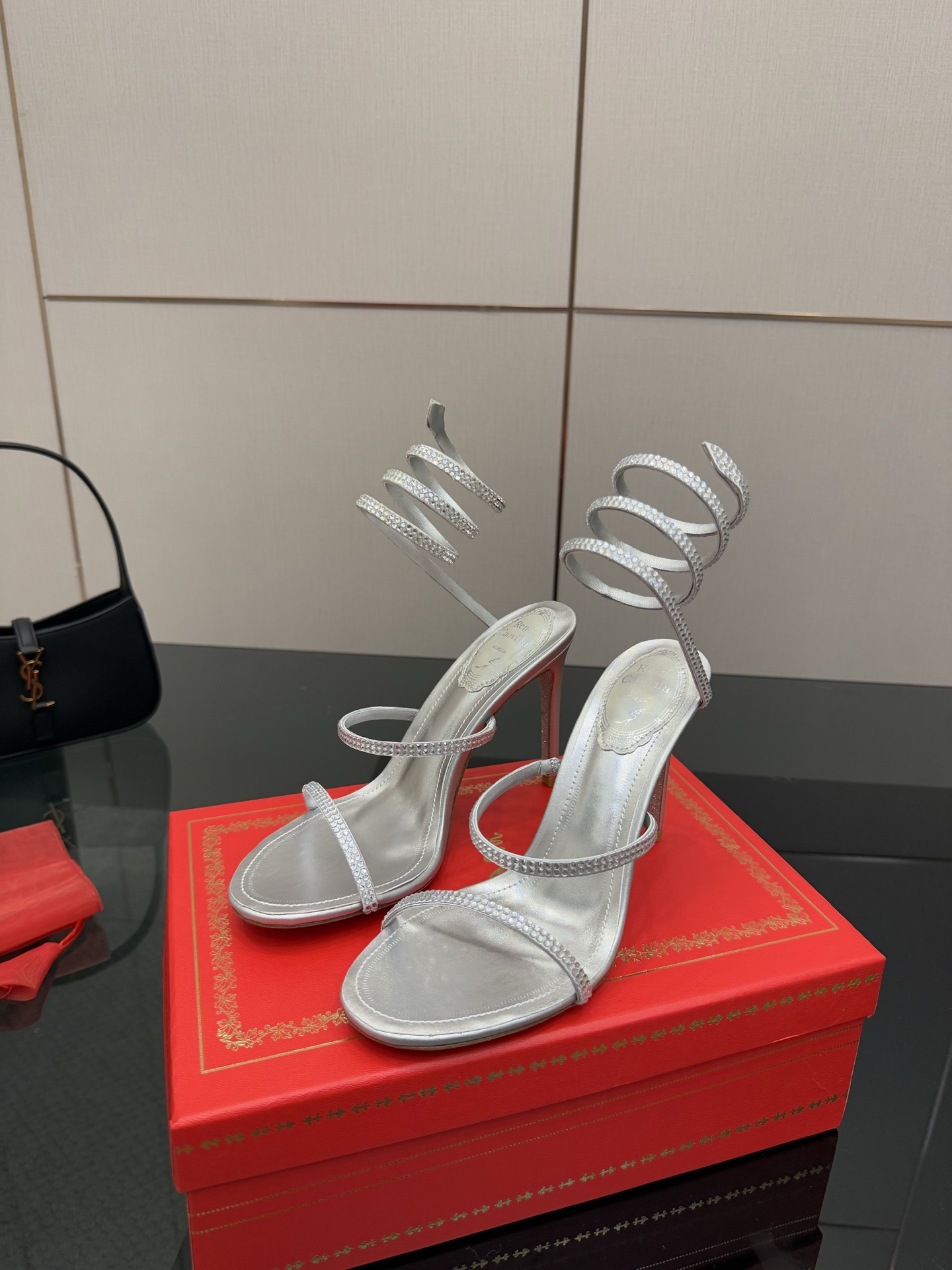 Rene Caovilla Silver Crystal Embellished Snake Wrap Heeled Sandal 7 i1746817705790 9114 0 4