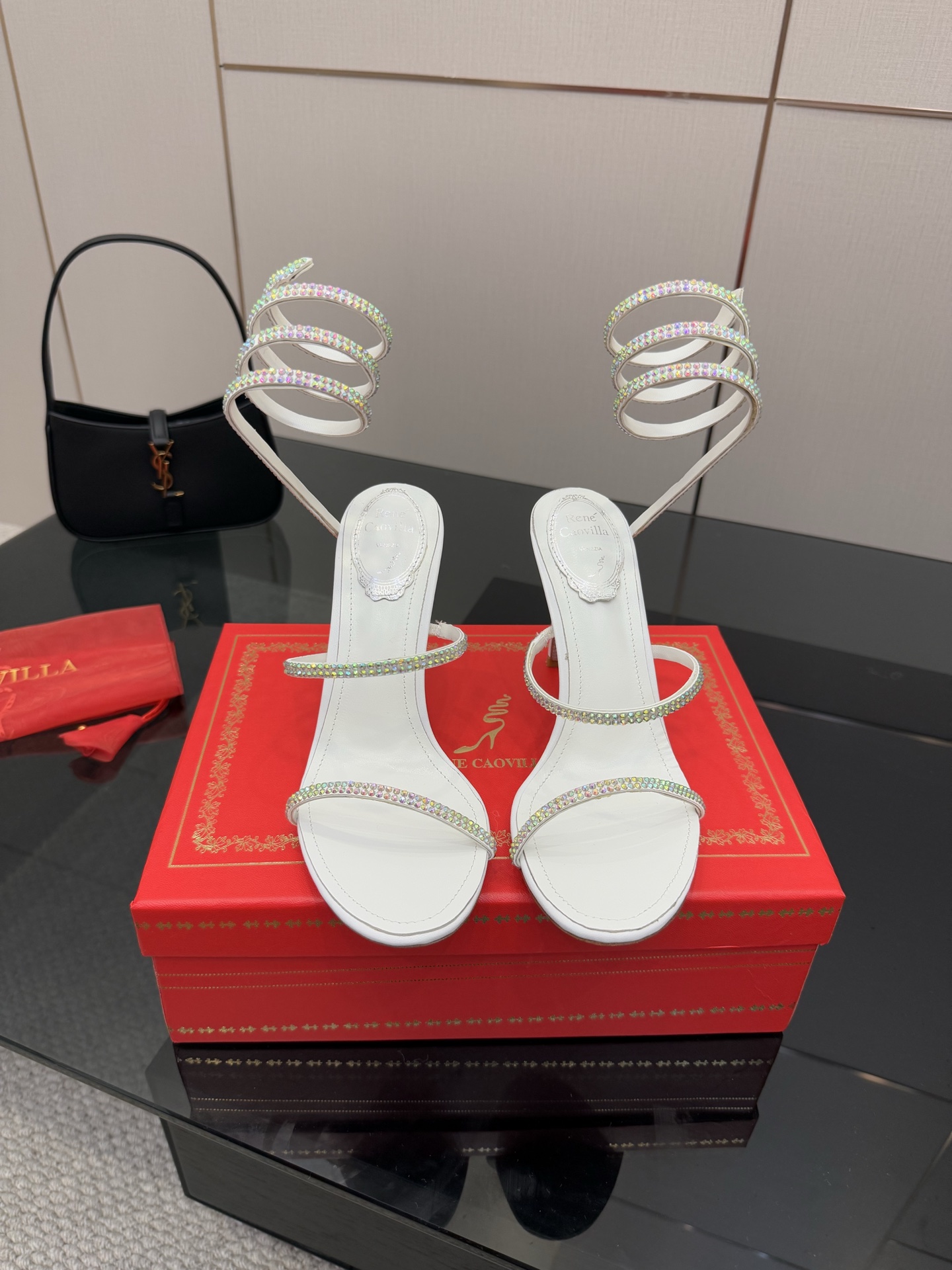 Rene Caovilla Crystal Embellished Spiral Heeled Sandals - White, Elegant 3 i1746817751831 7062 0 0