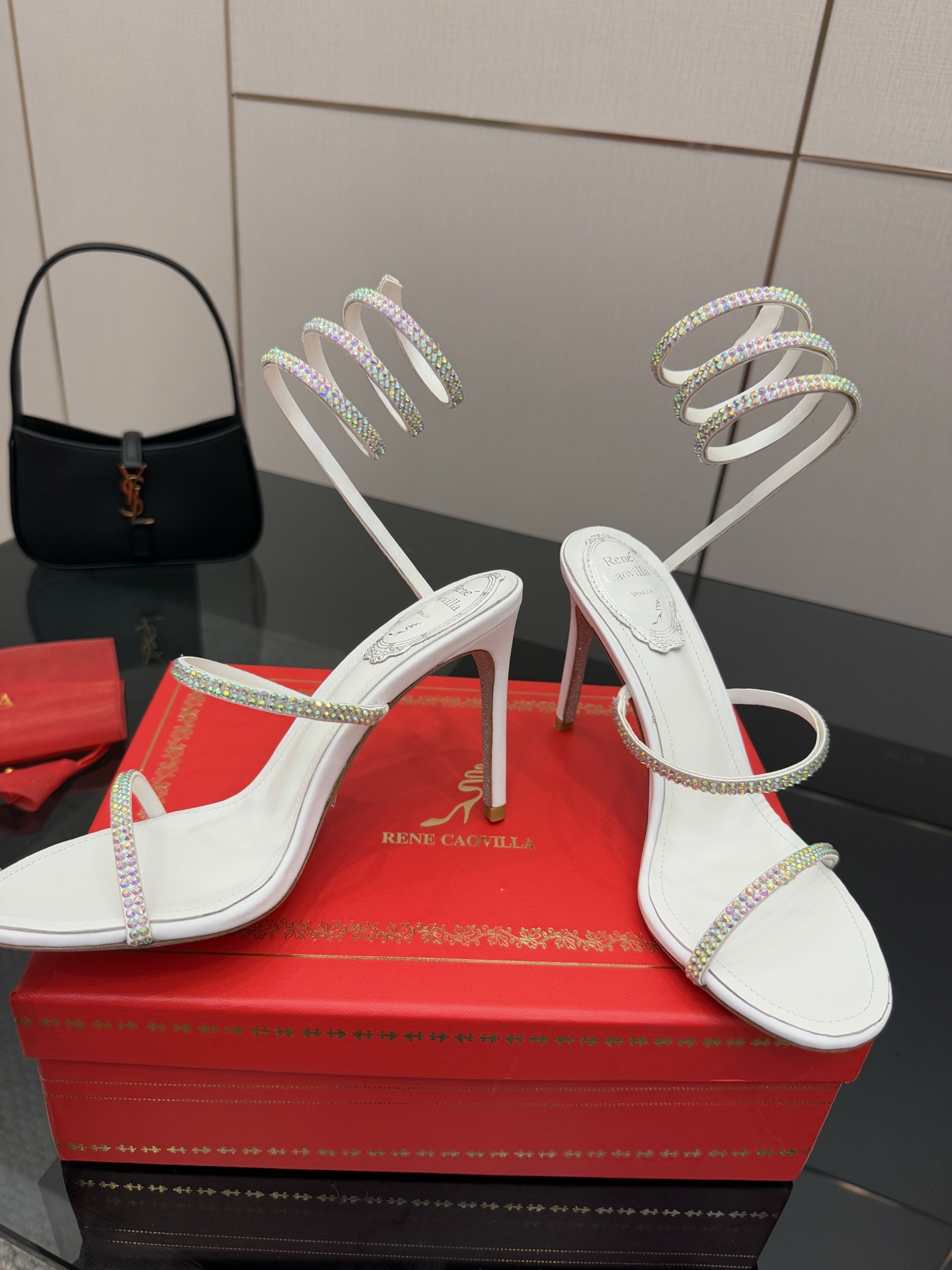 Rene Caovilla Crystal Embellished Spiral Heeled Sandals - White, Elegant 6 i1746817751846 3694 0 3