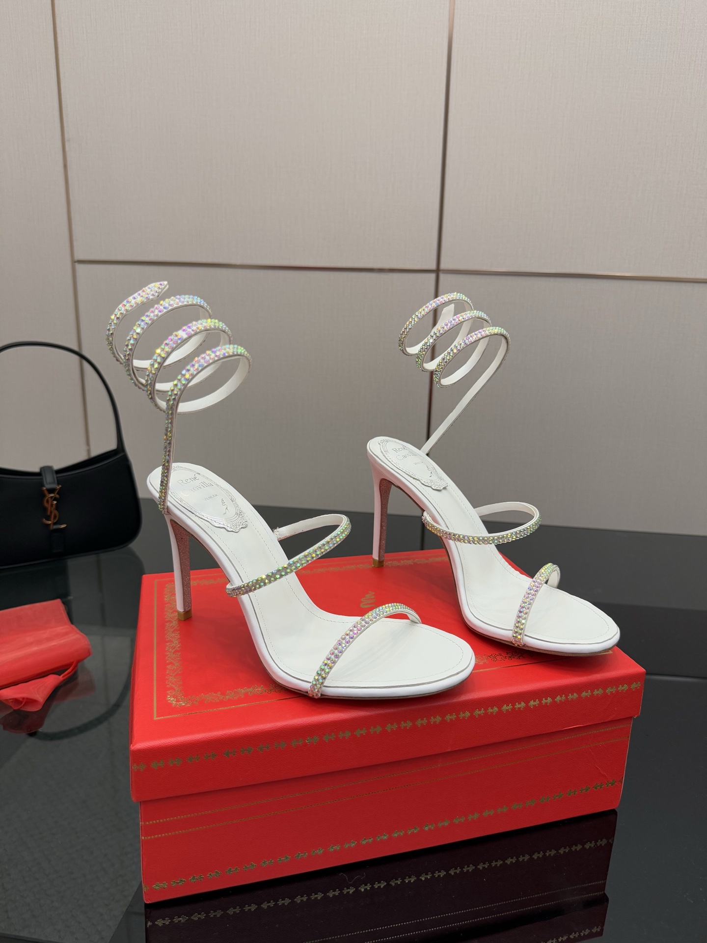 Rene Caovilla Crystal Embellished Spiral Heeled Sandals - White, Elegant 4 i1746817751852 1058 0 1