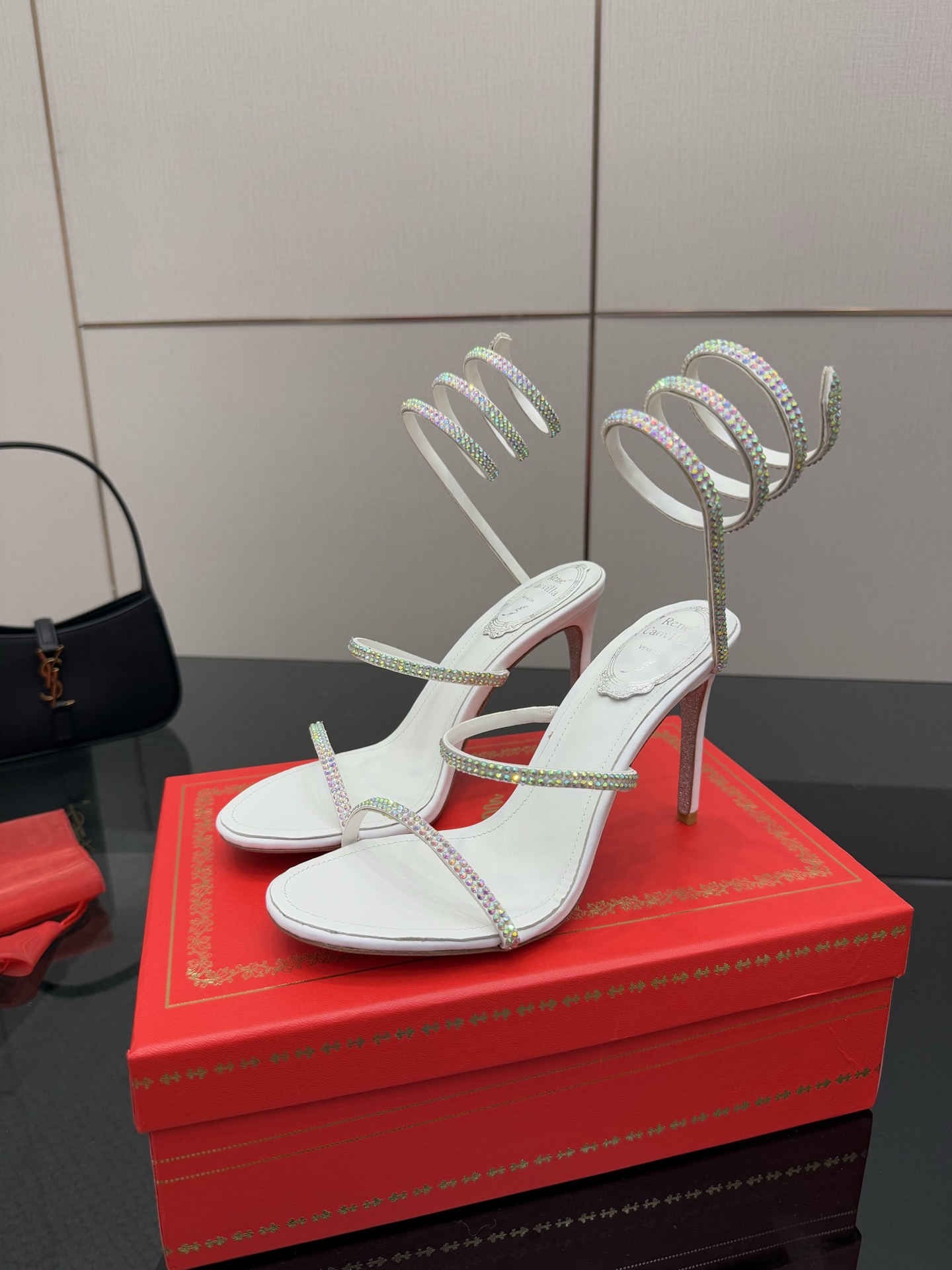 Rene Caovilla Crystal Embellished Spiral Heeled Sandals - White, Elegant 7 i1746817758033 4735 0 4