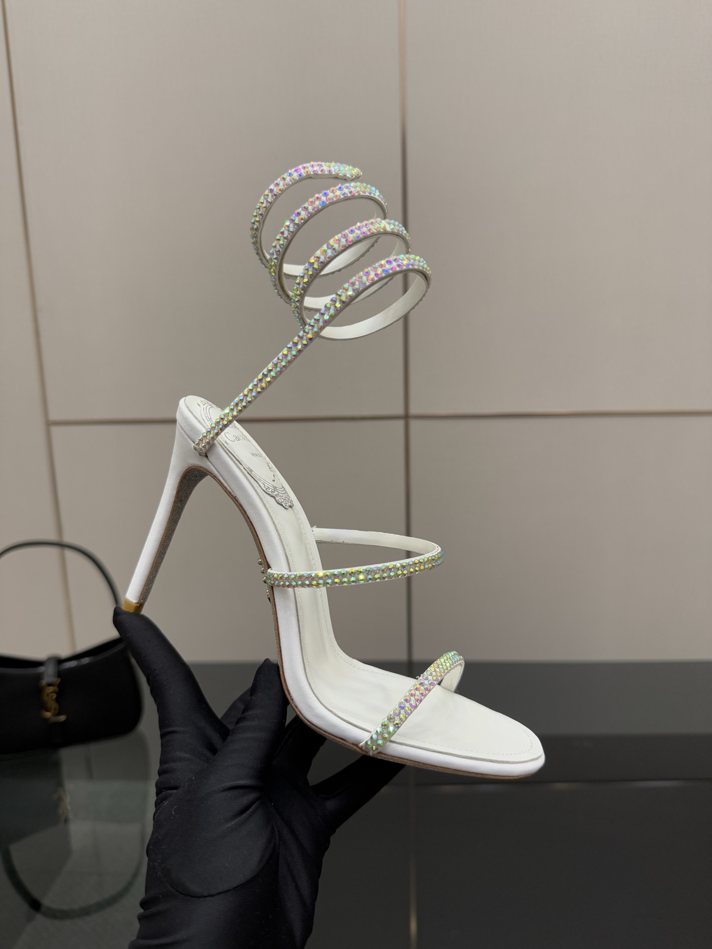 Rene Caovilla Crystal Embellished Spiral Heeled Sandals - White, Elegant 2 i1746817758072 6498 0 6