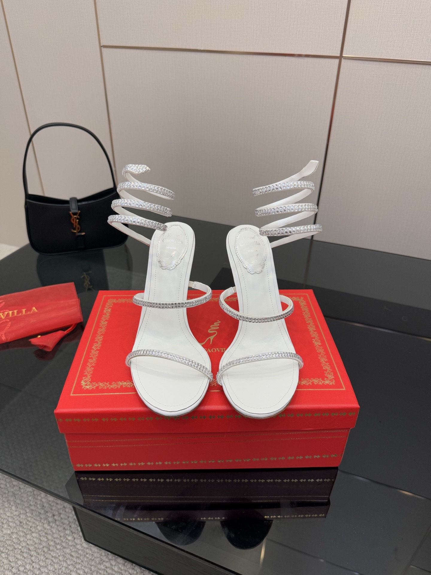 Rene Caovilla White Crystal Embellished Spiral Heeled Sandals 3 i1746817795587 8634 0 0
