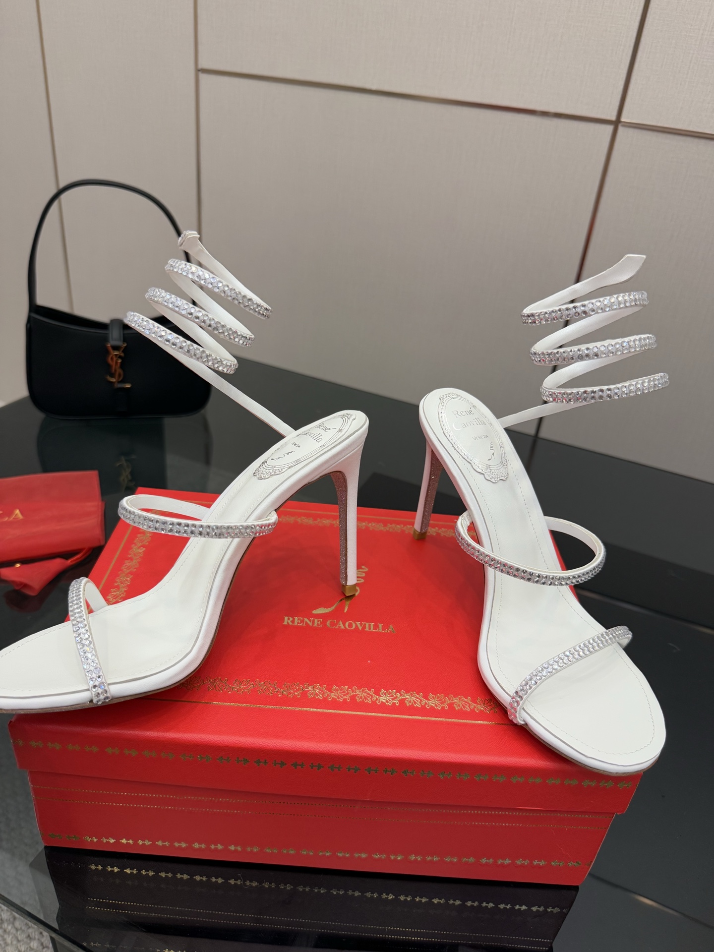 Rene Caovilla White Crystal Embellished Spiral Heeled Sandals 6 i1746817800904 7197 0 3