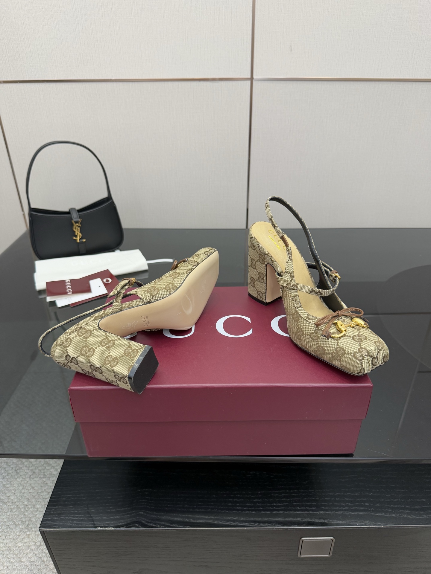 Gucci Horsebit Slingback Heels, Iconic Logo Pattern, 9.5cm Heel Height 6 i1760388968231 2490 0 4