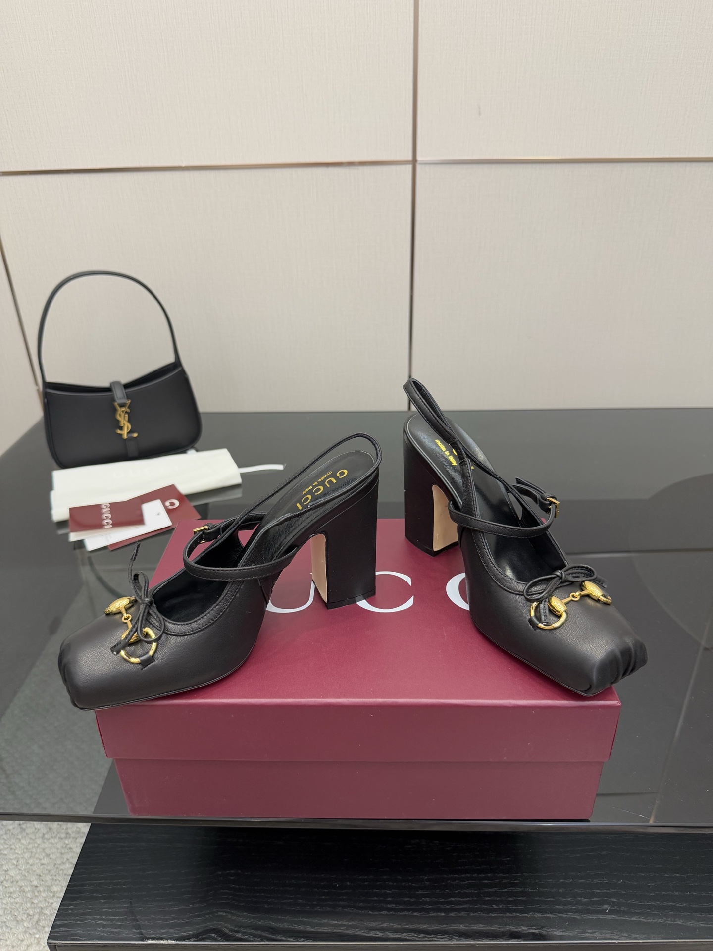 Gucci Women's Black Leather Horsebit Heeled Ballerina Sandals Slingback Pumps 5 i1760389031379 4411 0 3