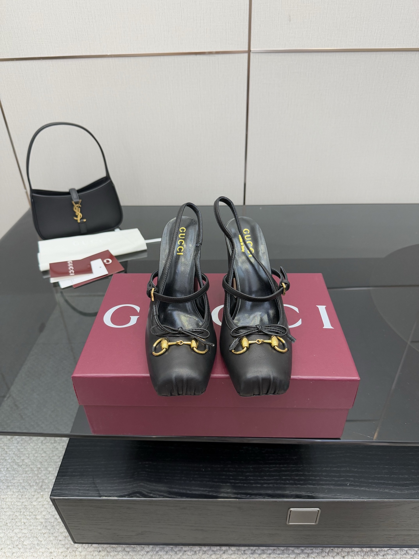 Gucci Women's Black Leather Horsebit Heeled Ballerina Sandals Slingback Pumps 3 i1760389031385 4501 0 0