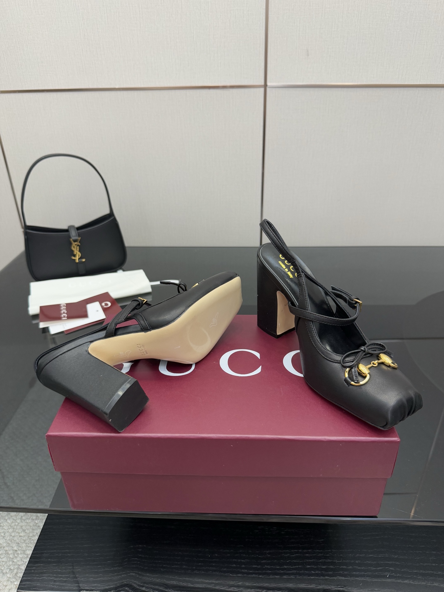 Gucci Women's Black Leather Horsebit Heeled Ballerina Sandals Slingback Pumps 6 i1760389031388 8594 0 4
