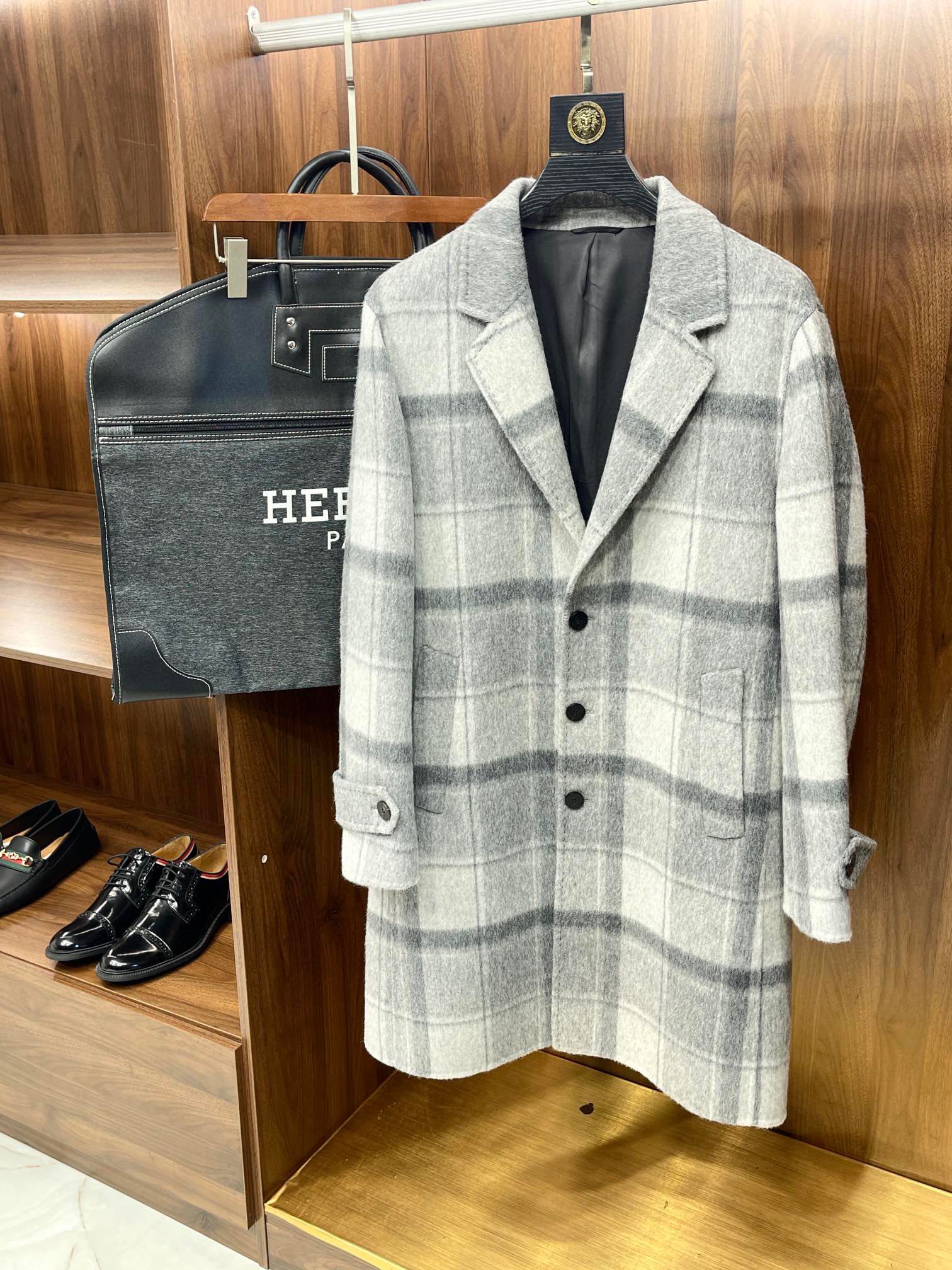 Hermes Clothing Coats & Jackets Lattice Men Cashmere Wool Fall/Winter Collection Casual