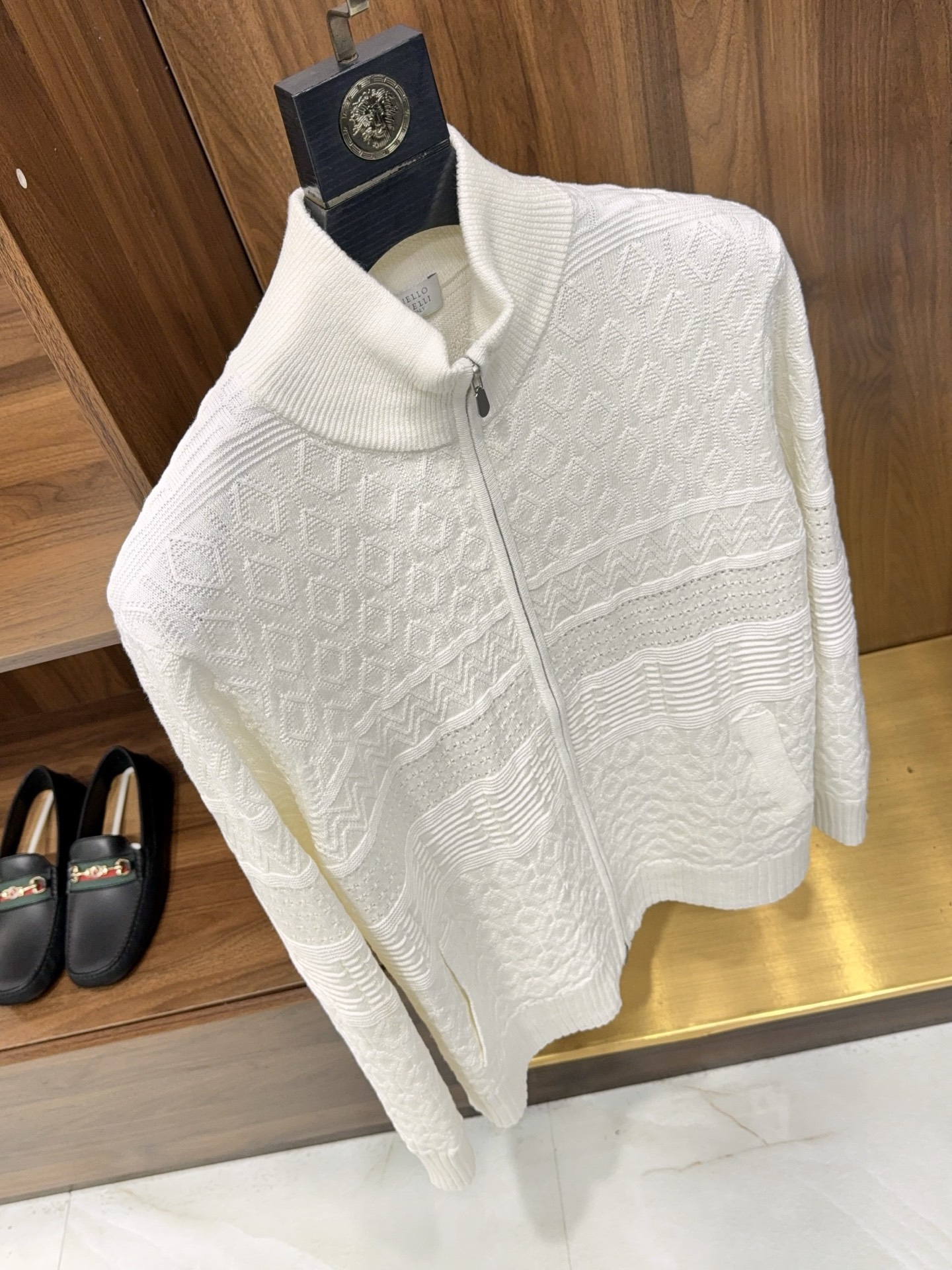 【BC家官网同步更新！特织纺纱棉麻纱线立体提花双拉链款针织外套】男士BC家官网同步款 | 特织棉麻提花双