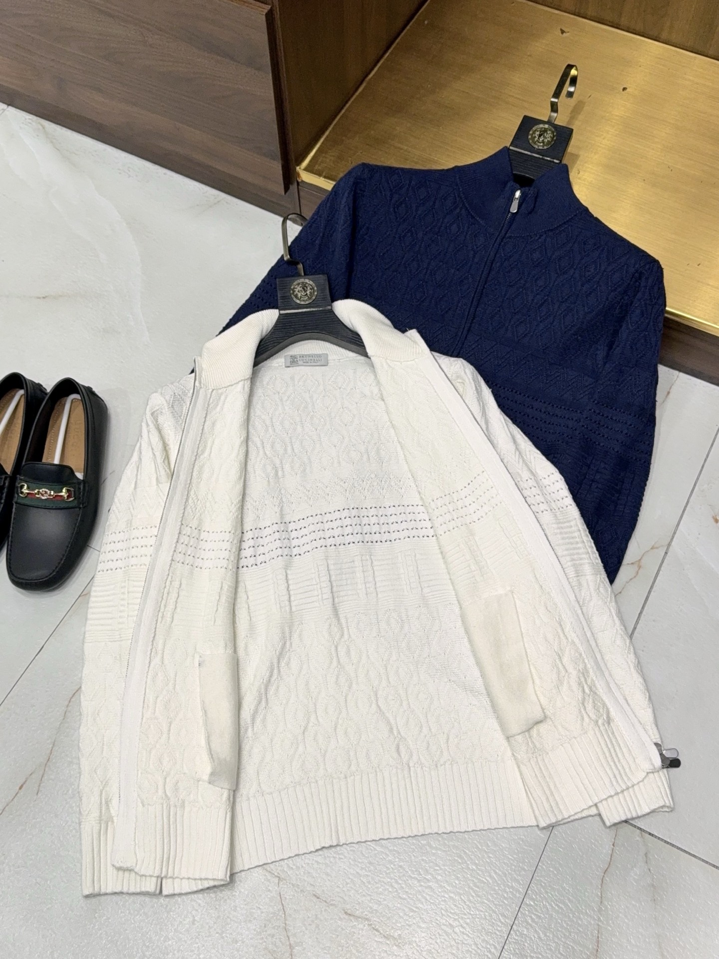 【BC家官网同步更新！特织纺纱棉麻纱线立体提花双拉链款针织外套】男士BC家官网同步款 | 特织棉麻提花双