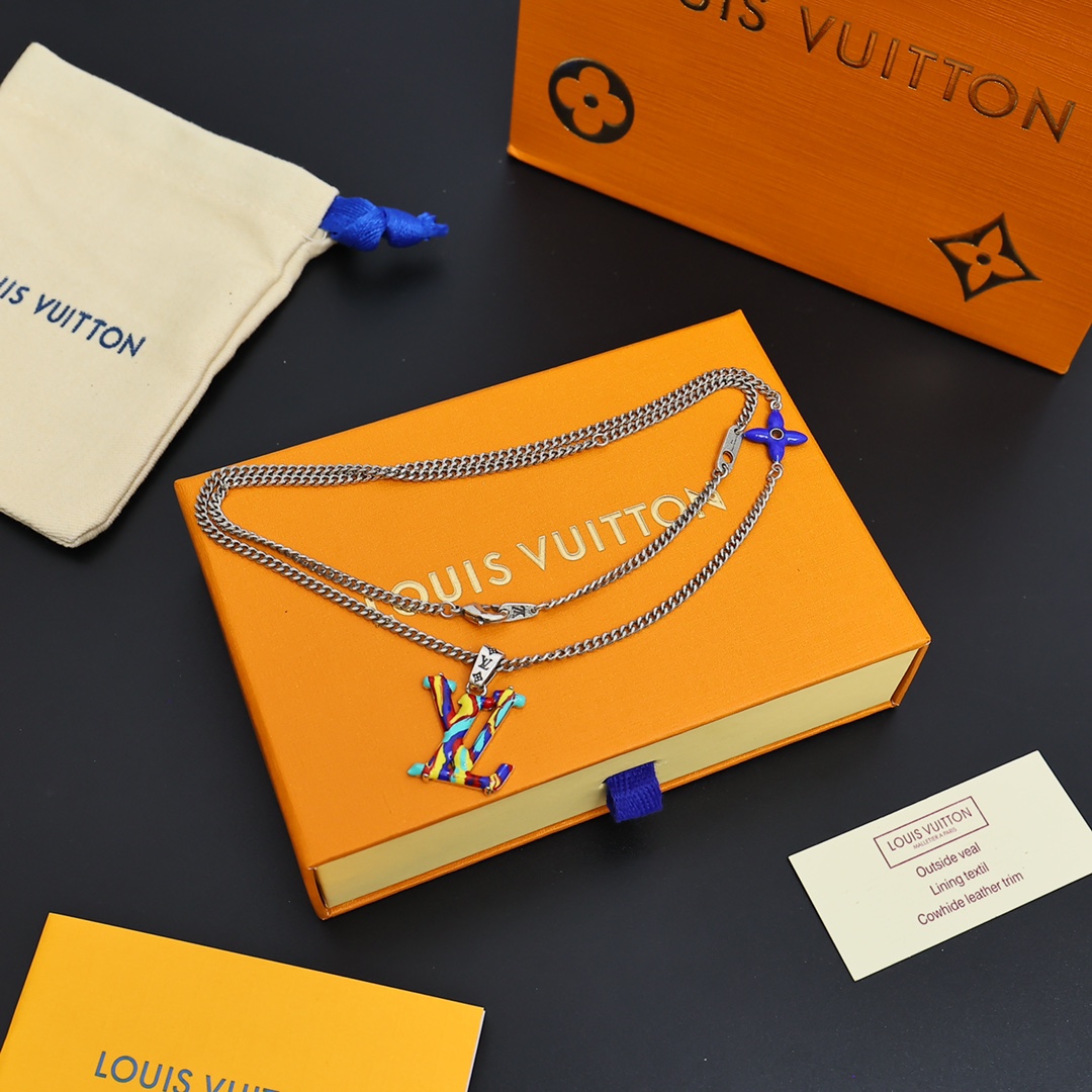 lv路易威登项链LOUIS VUITTON LV交叉字母彩色徽标 925银 项链 男女同款情侣款 银色 4