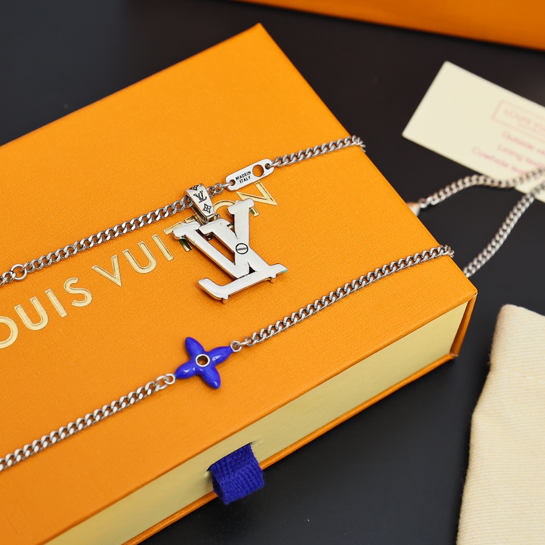 lv路易威登项链LOUIS VUITTON LV交叉字母彩色徽标 925银 项链 男女同款情侣款 银色 5