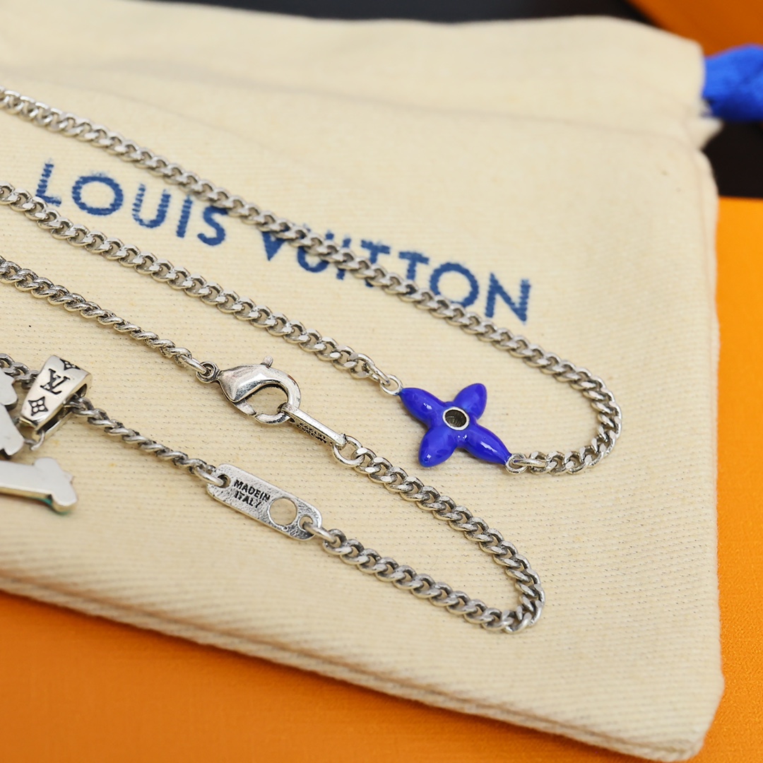 lv路易威登项链LOUIS VUITTON LV交叉字母彩色徽标 925银 项链 男女同款情侣款 银色 2