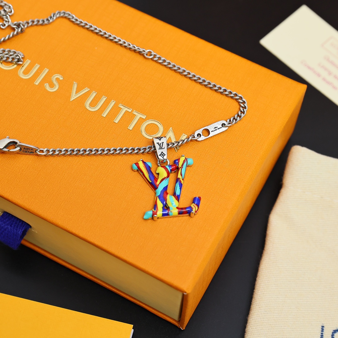 lv路易威登项链LOUIS VUITTON LV交叉字母彩色徽标 925银 项链 男女同款情侣款 银色 6