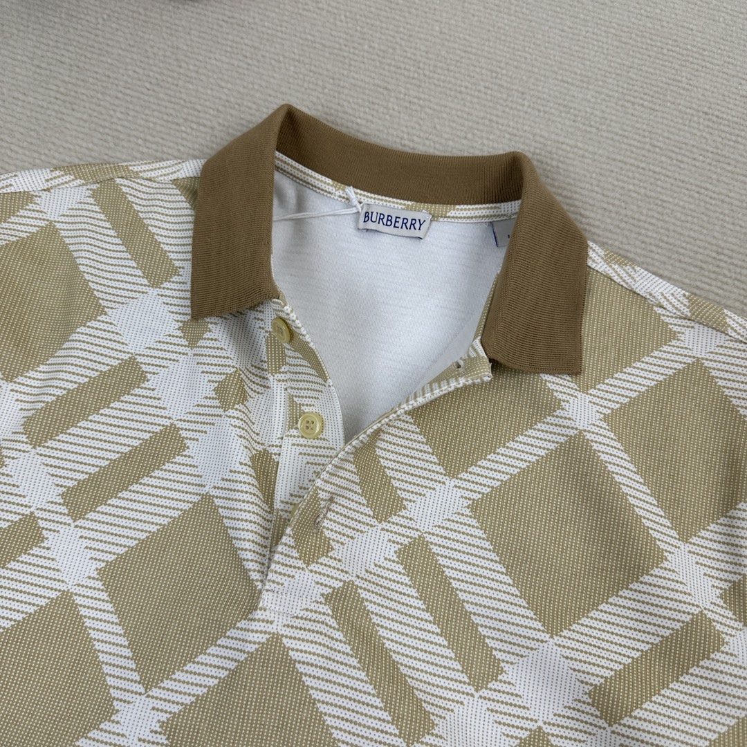 Burberry Plaid Print Short Sleeve Polo Shirt - Beige 5 i1713853413 2939 0