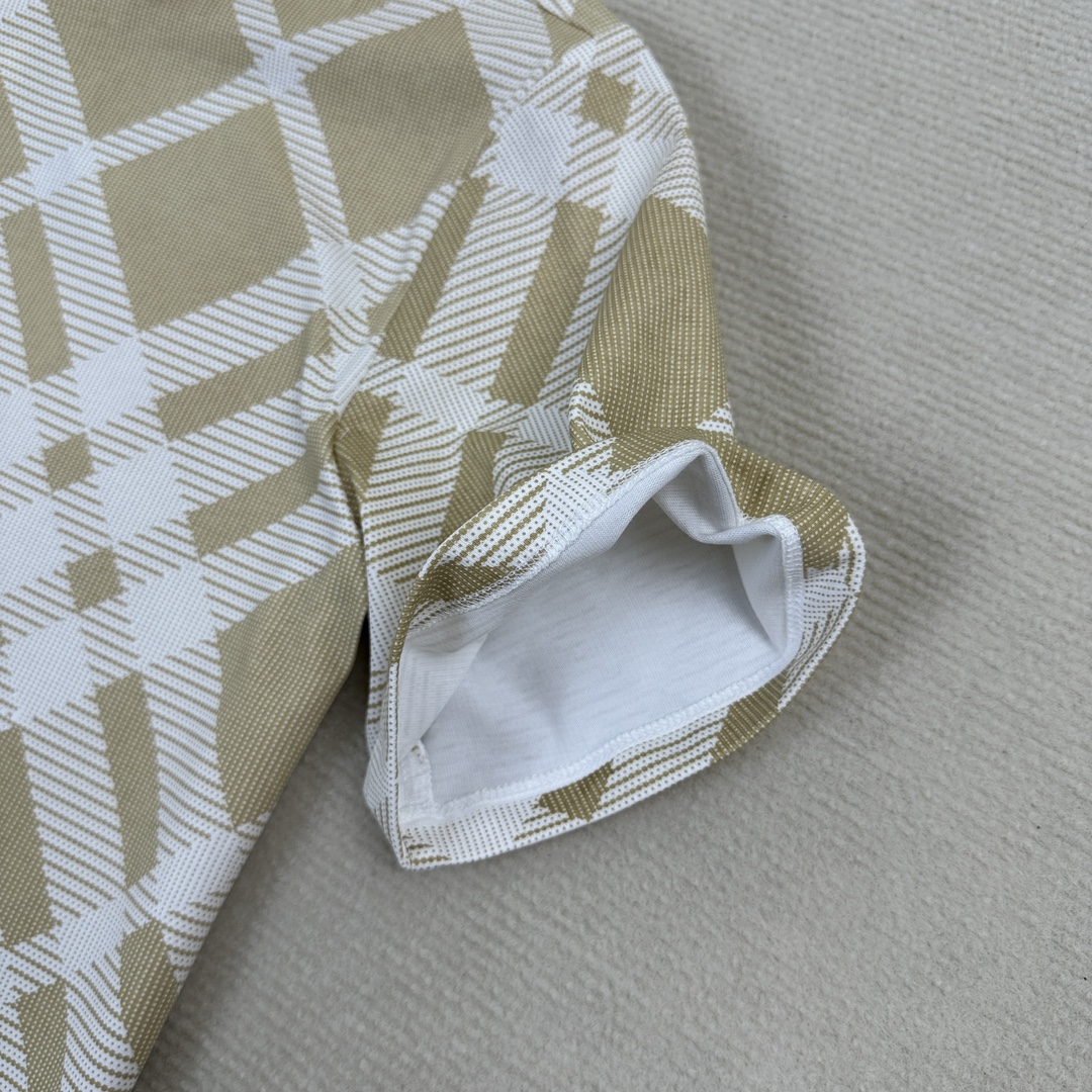 Burberry Plaid Print Short Sleeve Polo Shirt - Beige 4 i1713853413 5626 5