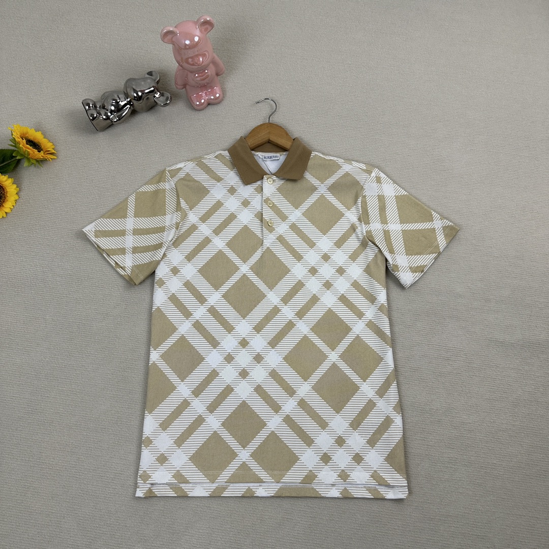 Burberry Plaid Print Short Sleeve Polo Shirt - Beige 1 i1713853413 590 7
