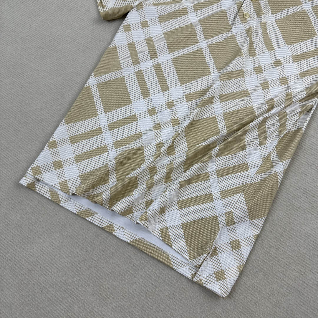 Burberry Plaid Print Short Sleeve Polo Shirt - Beige 6 i1713853413 6008 8