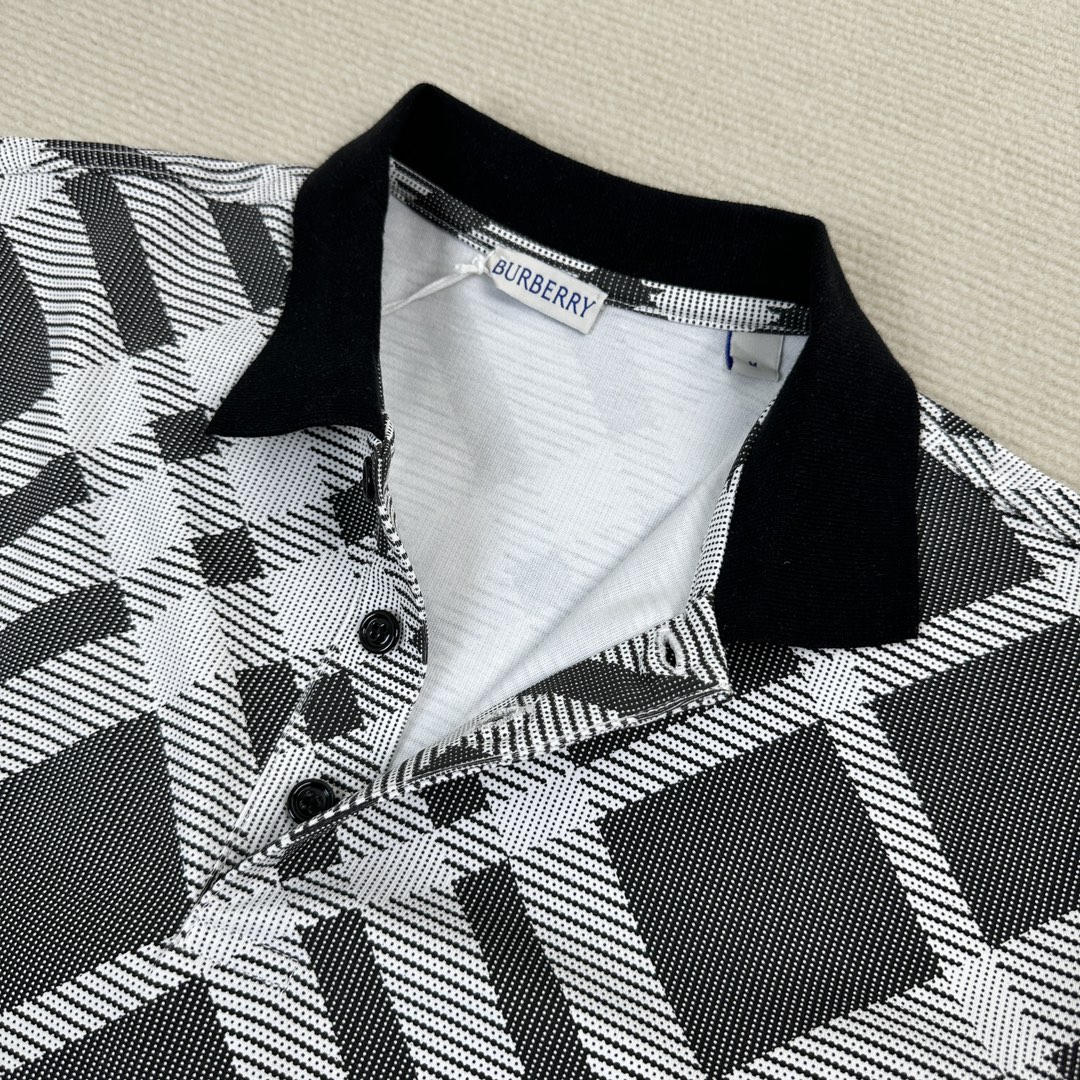 Burberry Men's Black & White Check Print Short Sleeve Polo Shirt 7 i1713853475 6639 7