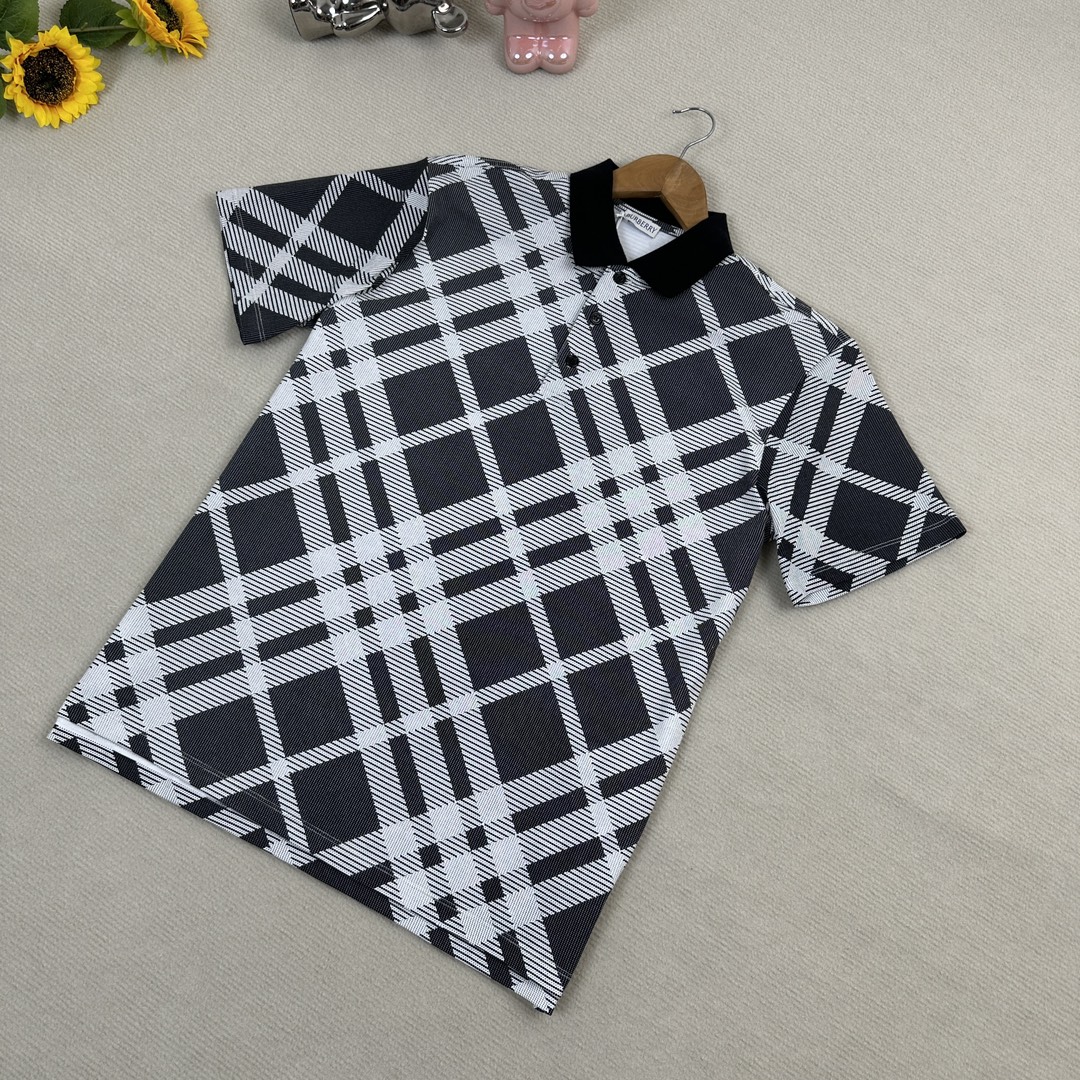 Burberry Men's Black & White Check Print Short Sleeve Polo Shirt 2 i1713853475 7686 0