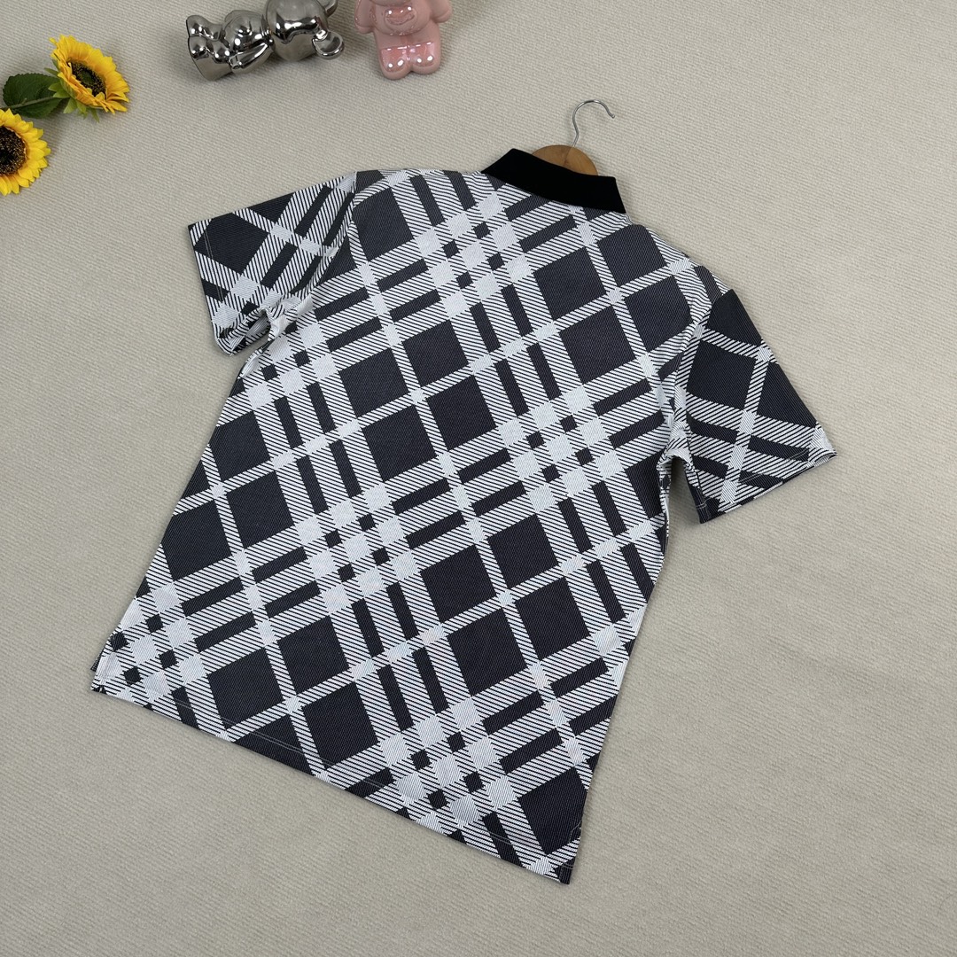 Burberry Men's Black & White Check Print Short Sleeve Polo Shirt 3 i1713853475 8895 1