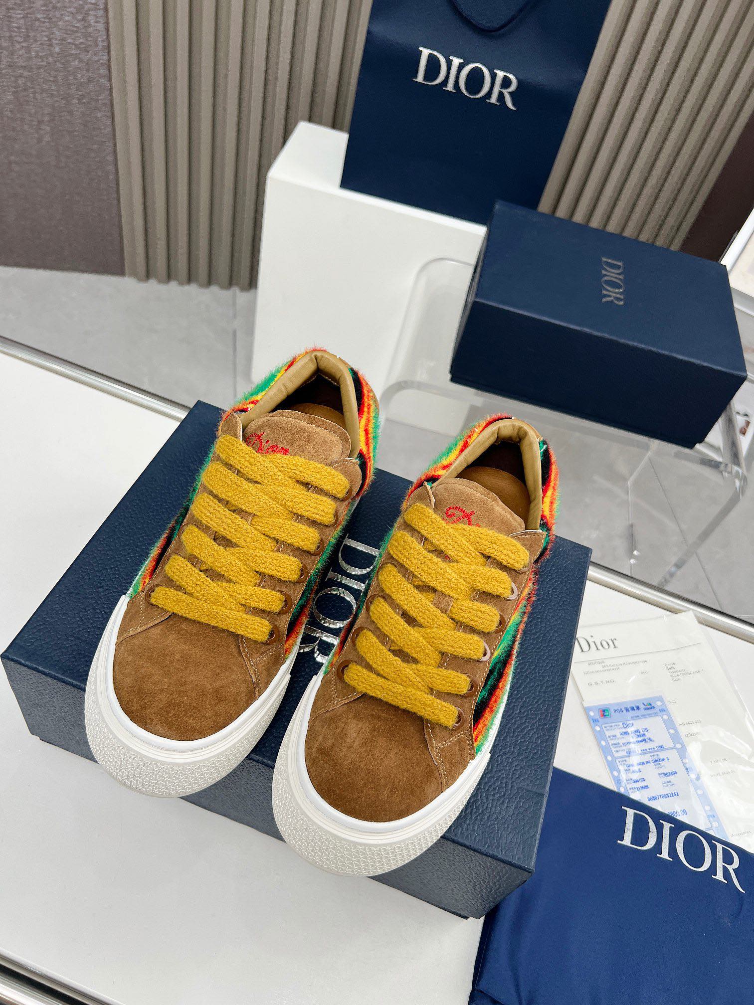 Precio real de fábrica $ DIOR Dior B33 deportivas de piel de vacuno lisa negra y parte superior con 