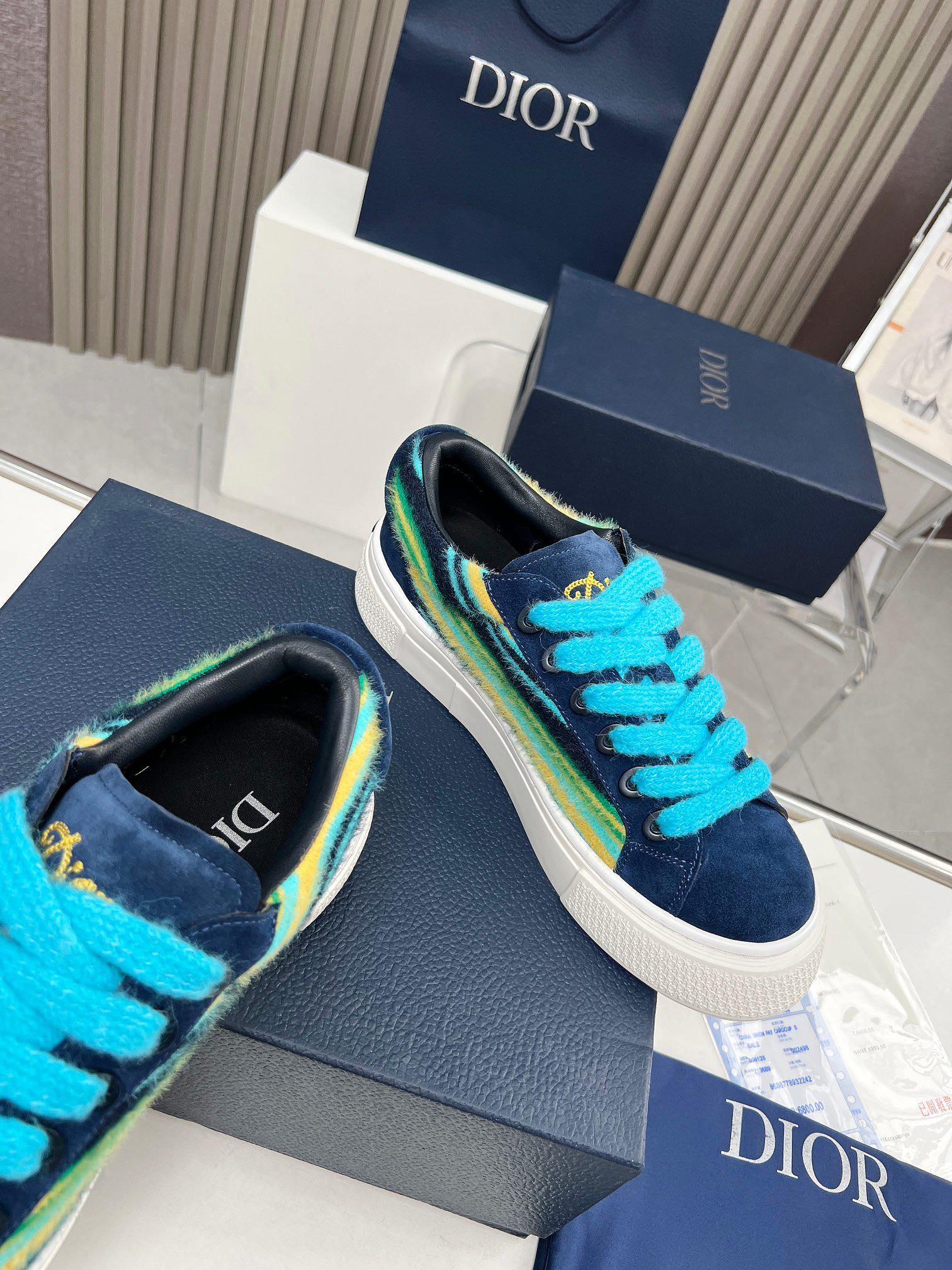 Precio real de fábrica $ DIOR Dior B33 deportivas de piel de vacuno lisa negra y parte superior con 