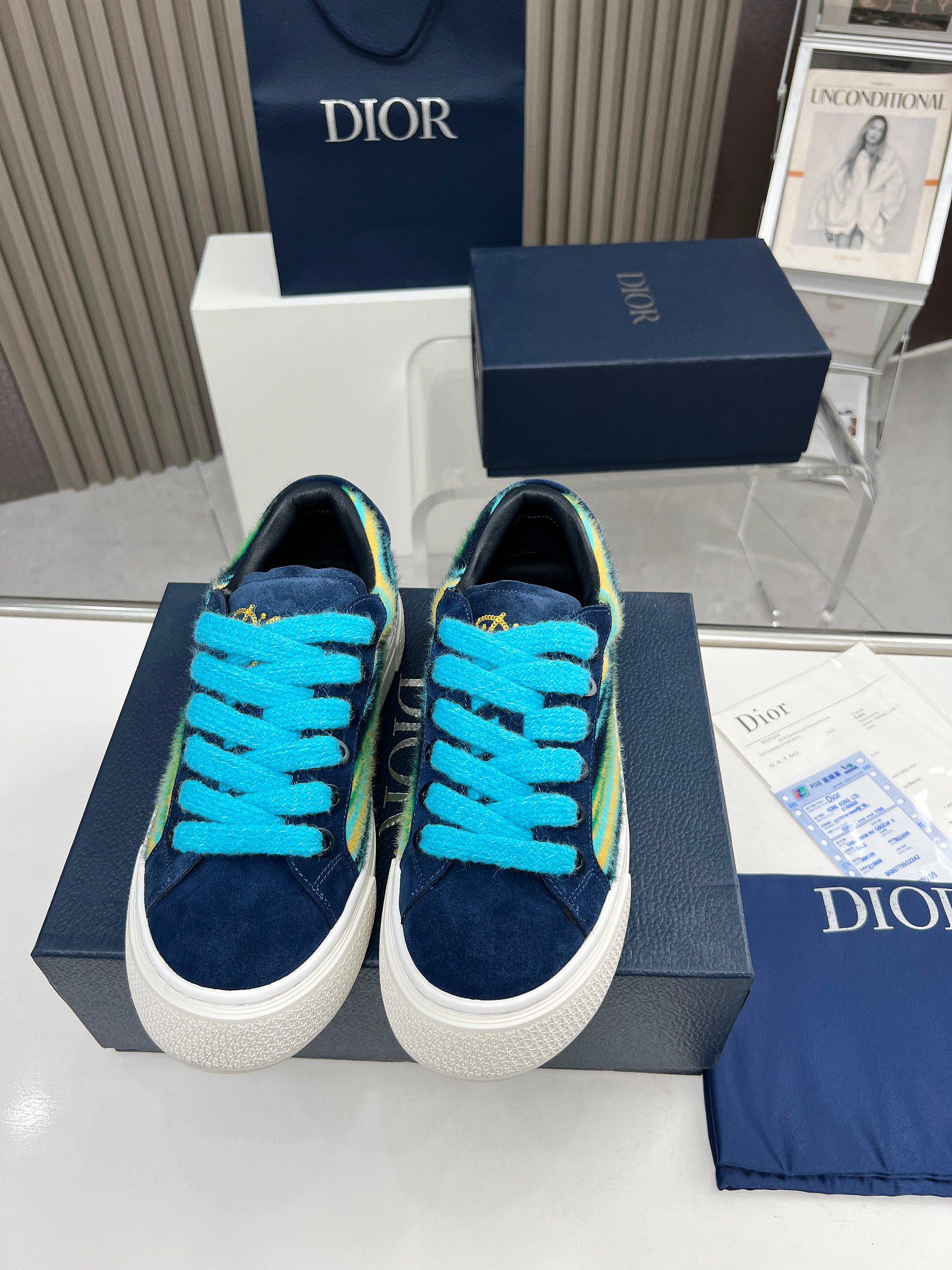 Precio real de fábrica $ DIOR Dior B33 deportivas de piel de vacuno lisa negra y parte superior con 